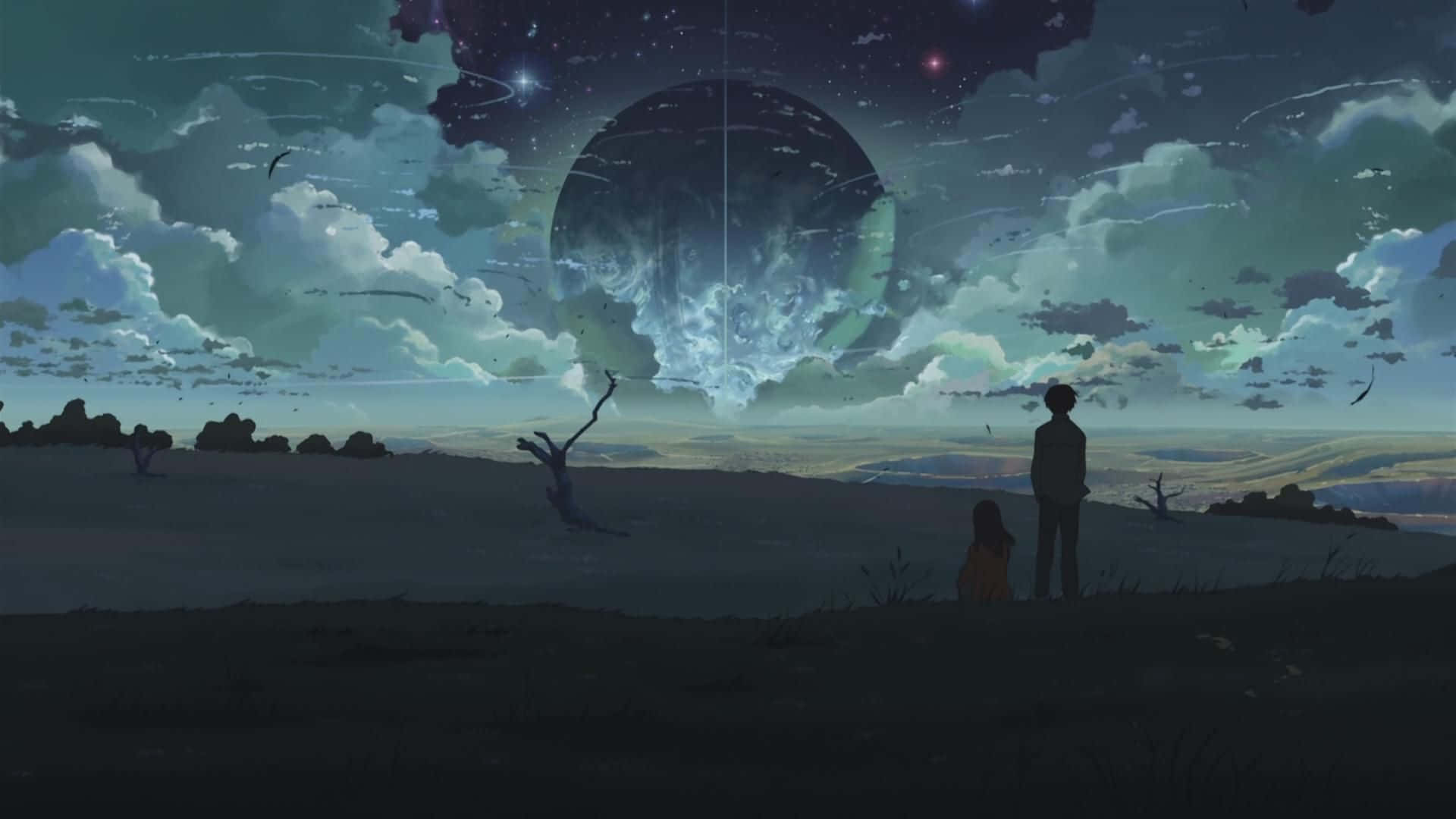 En uhyggelig atmosfære og mystisk landskab i en mørk anime-by. Wallpaper