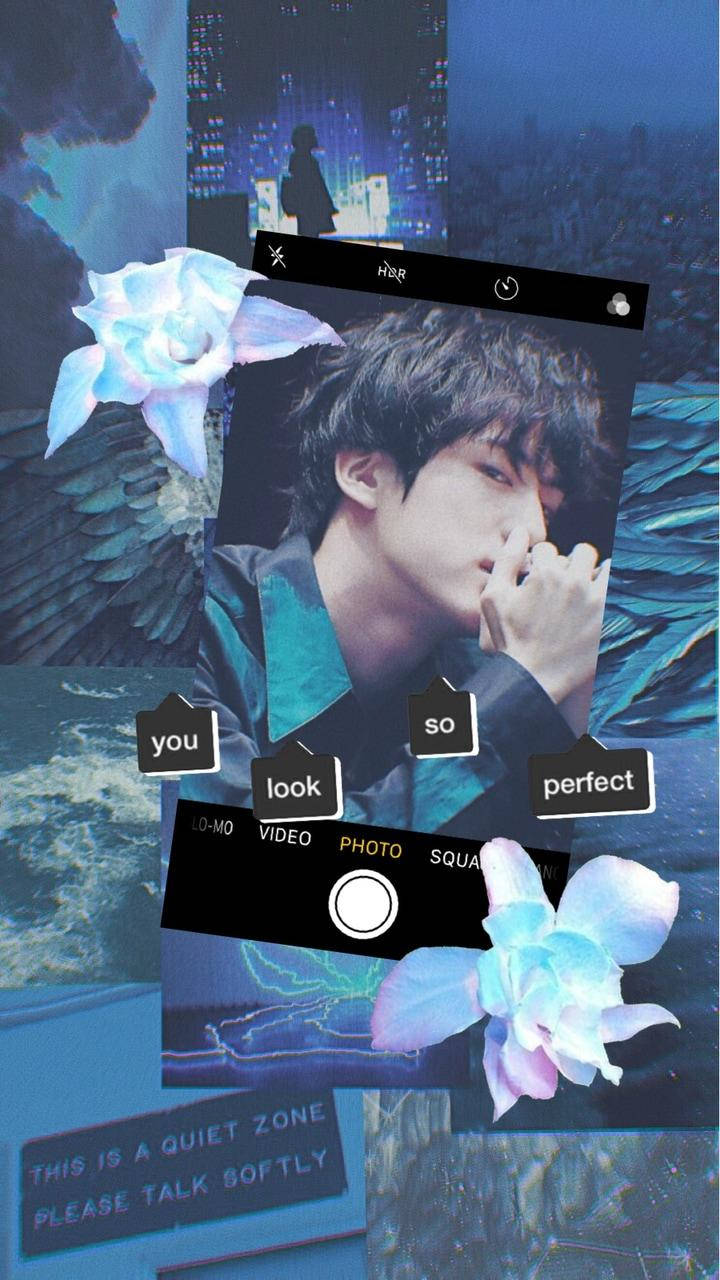 Dark Aqua Blue BTS Jin Aesthetic Wallpaper