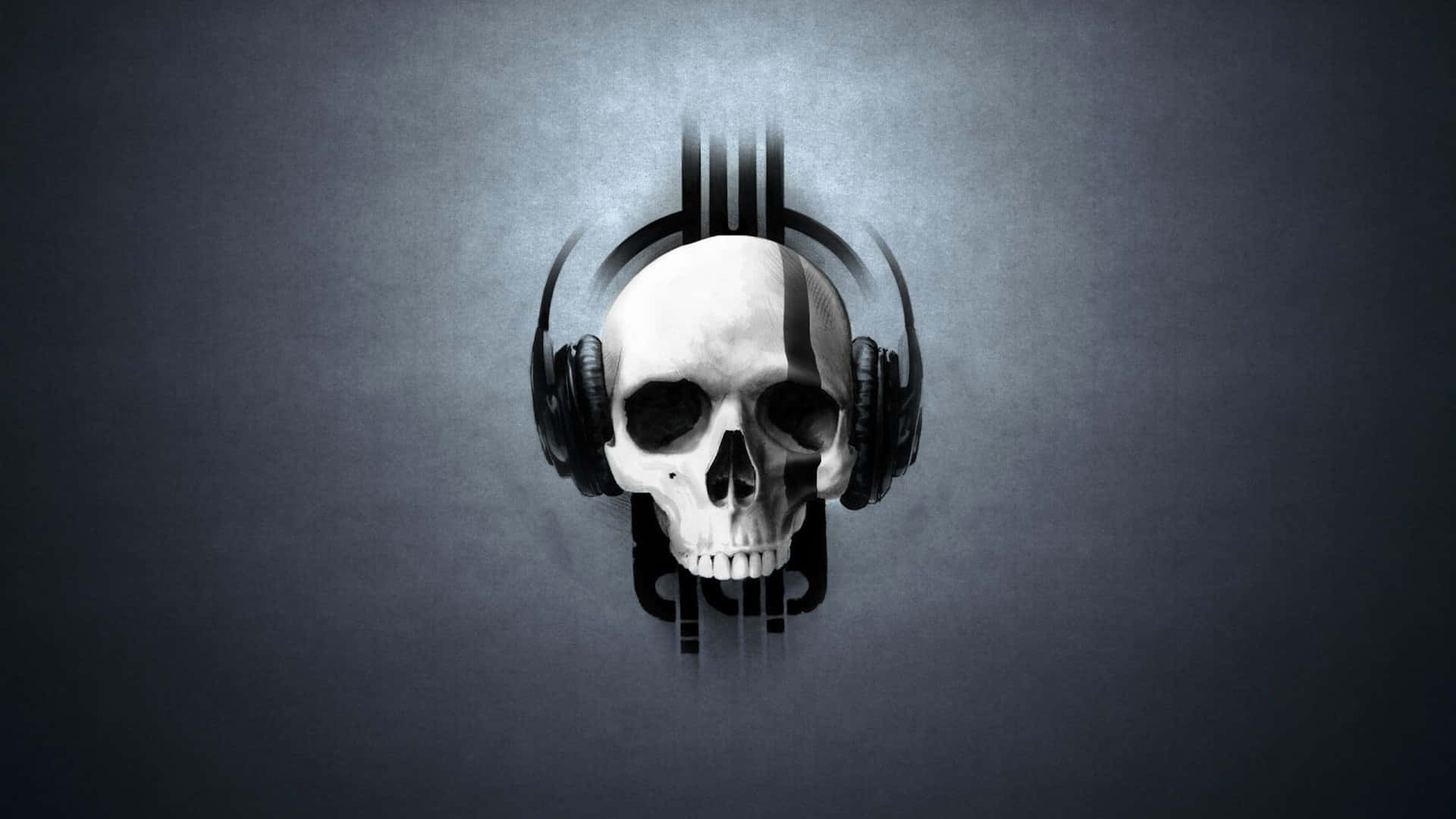 skull with headphones on a dark background