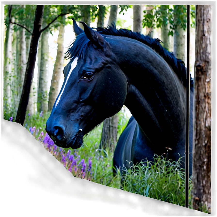 Dark Black Horse In Forest Png Eye84 PNG