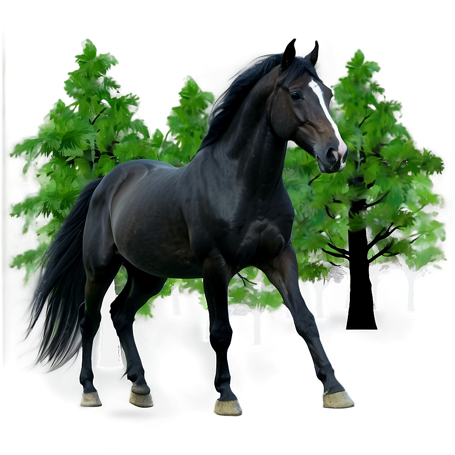 Dark Black Horse In Forest Png Xna40 PNG