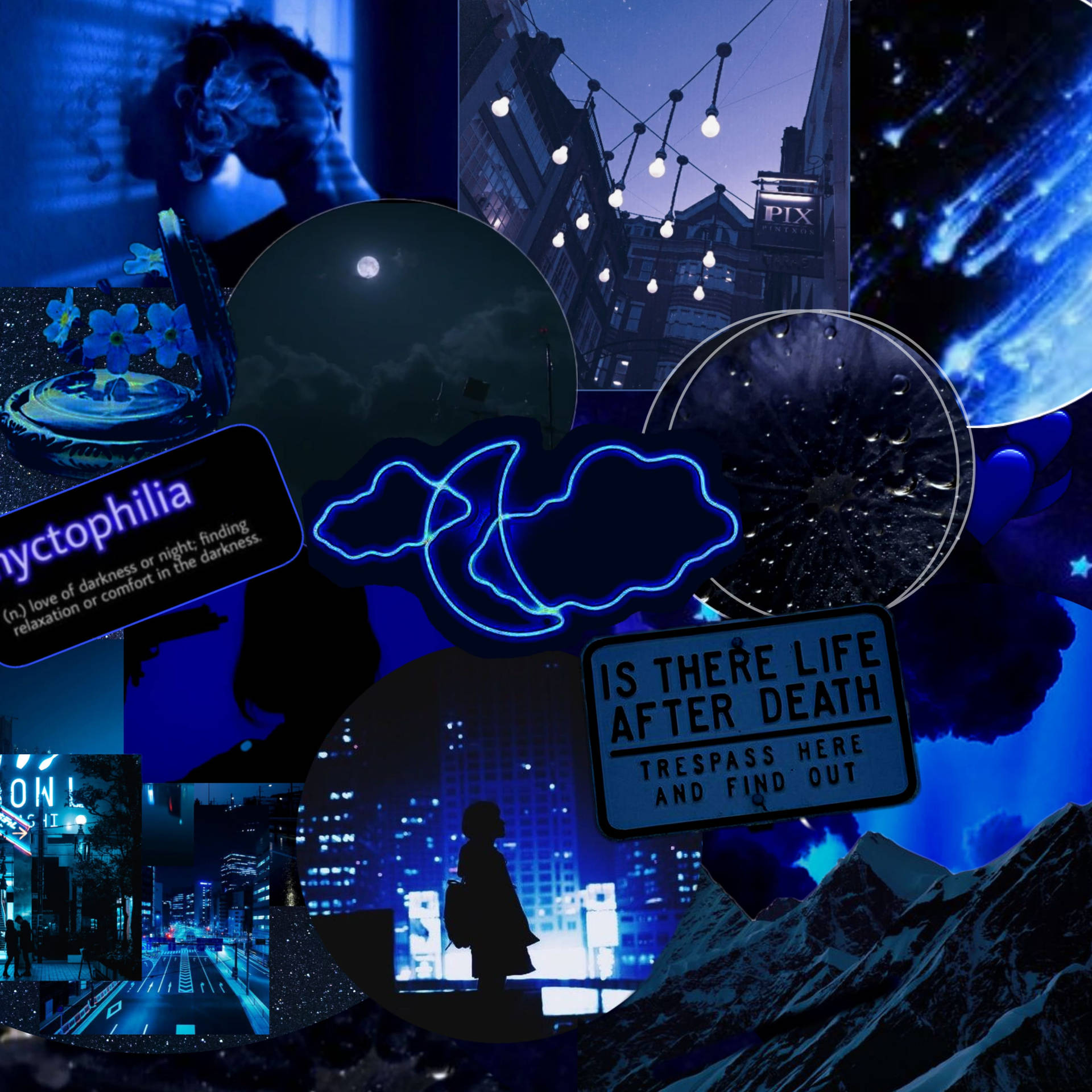 Dark Blue Aesthetic Night Collage Wallpaper