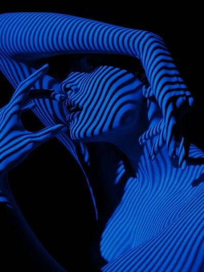 Dark Blue Aesthetic Tumblr Woman With Striped Shadow Wallpaper