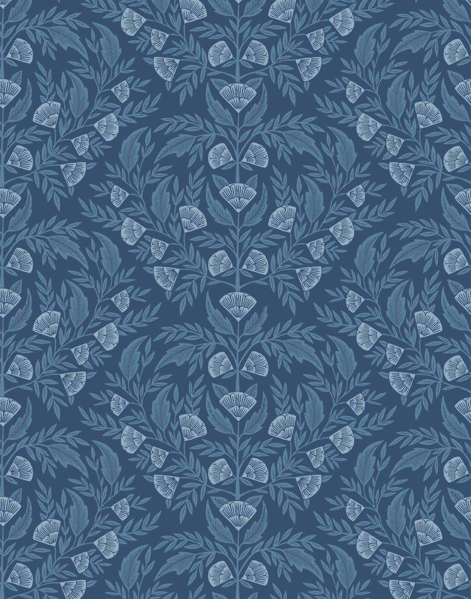 Dark Blue Contemporary Leaves Wallpaper