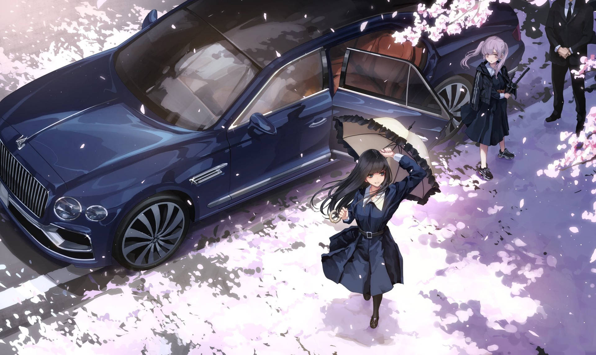 Dark Blue Luxury Anime Car Wallpaper