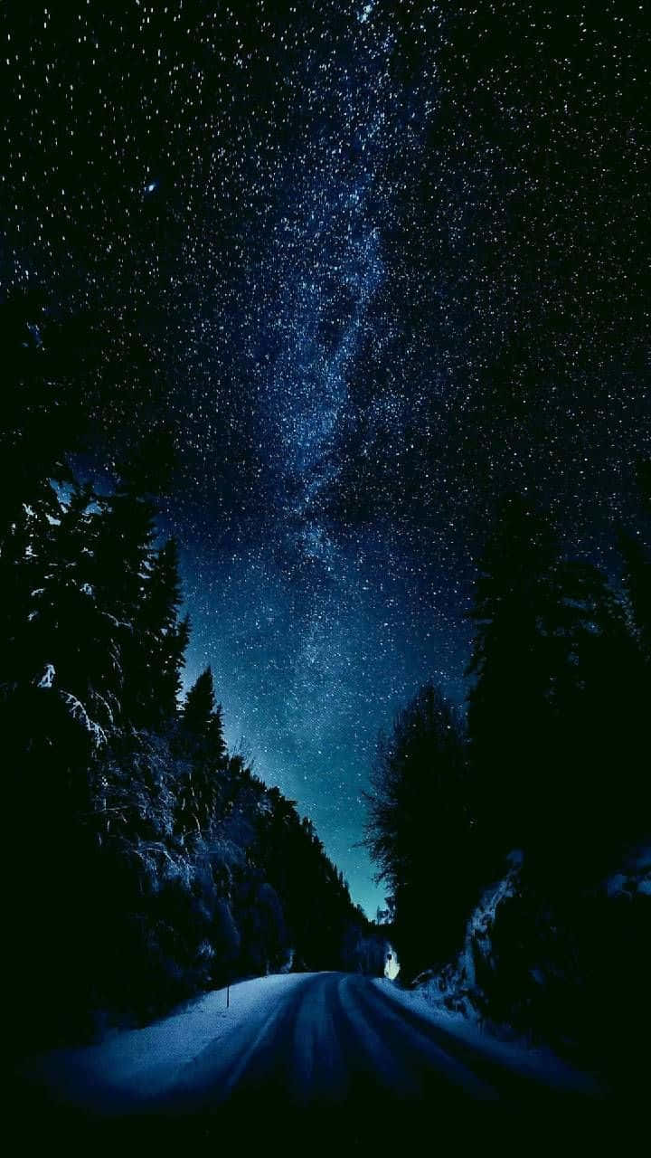 Dark Blue Star Winter Road Wallpaper