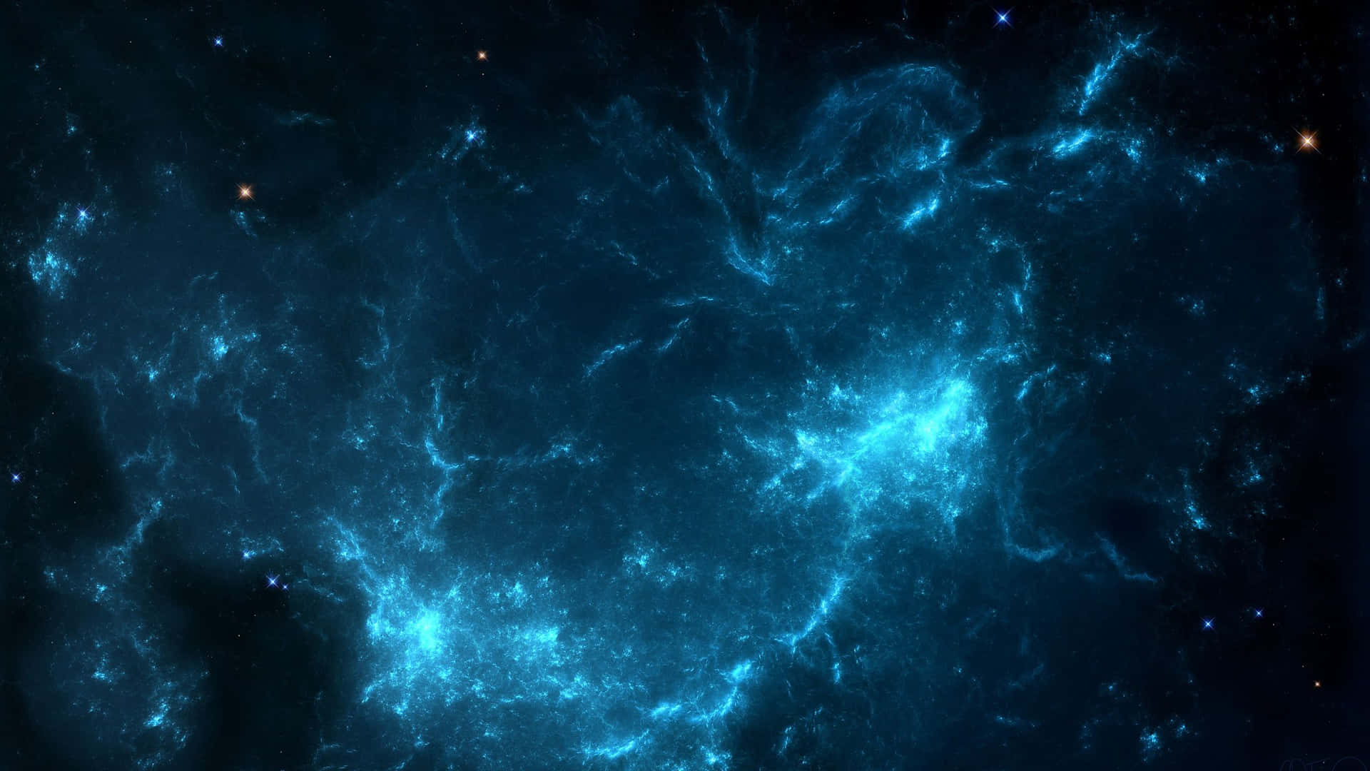 A vivid dark blue star burning against a cosmic night sky. Wallpaper