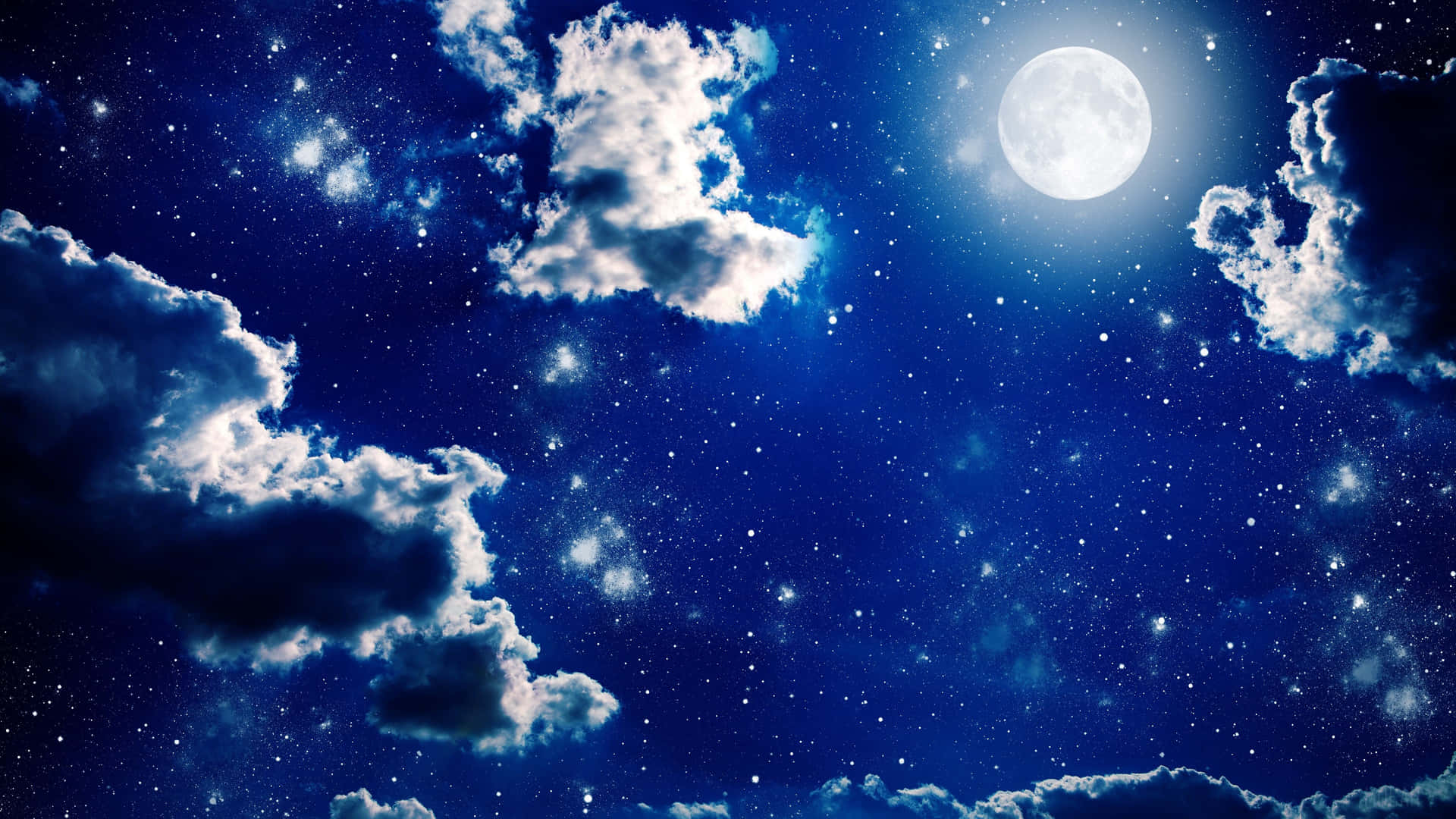 Dark Blue Starry Night Sky Moon Picture