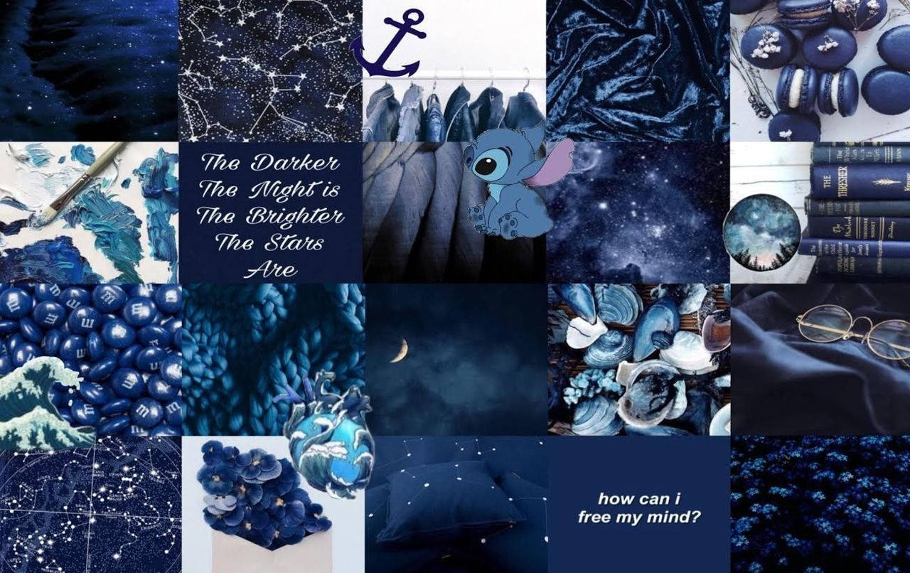 Download Dark-blue Theme Aesthetic Collage Laptop Wallpaper 