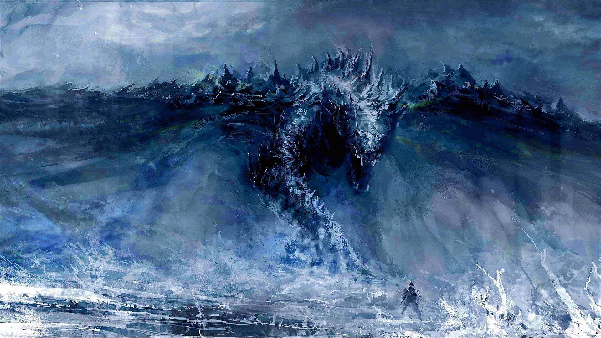 Dark Blue Water Dragon Wave Wallpaper