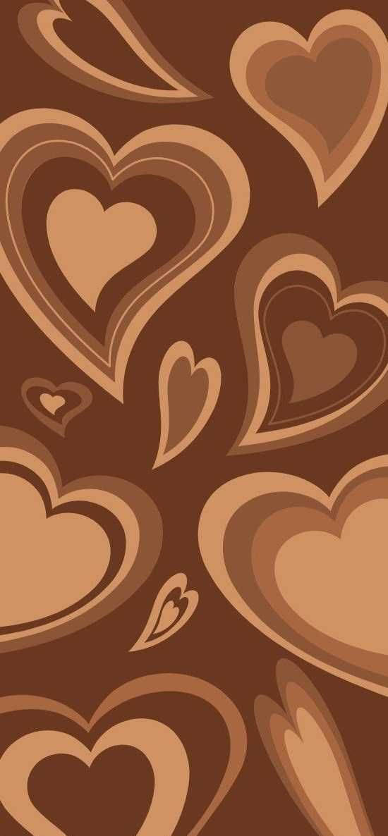 Dark Brown Aesthetic Big And Small Hearts Wallpaper