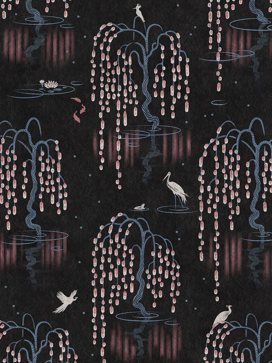 Dunklekirschblütenbäume Blühen Unter Einem Von Mondlicht Erhellten Nachthimmel. Wallpaper