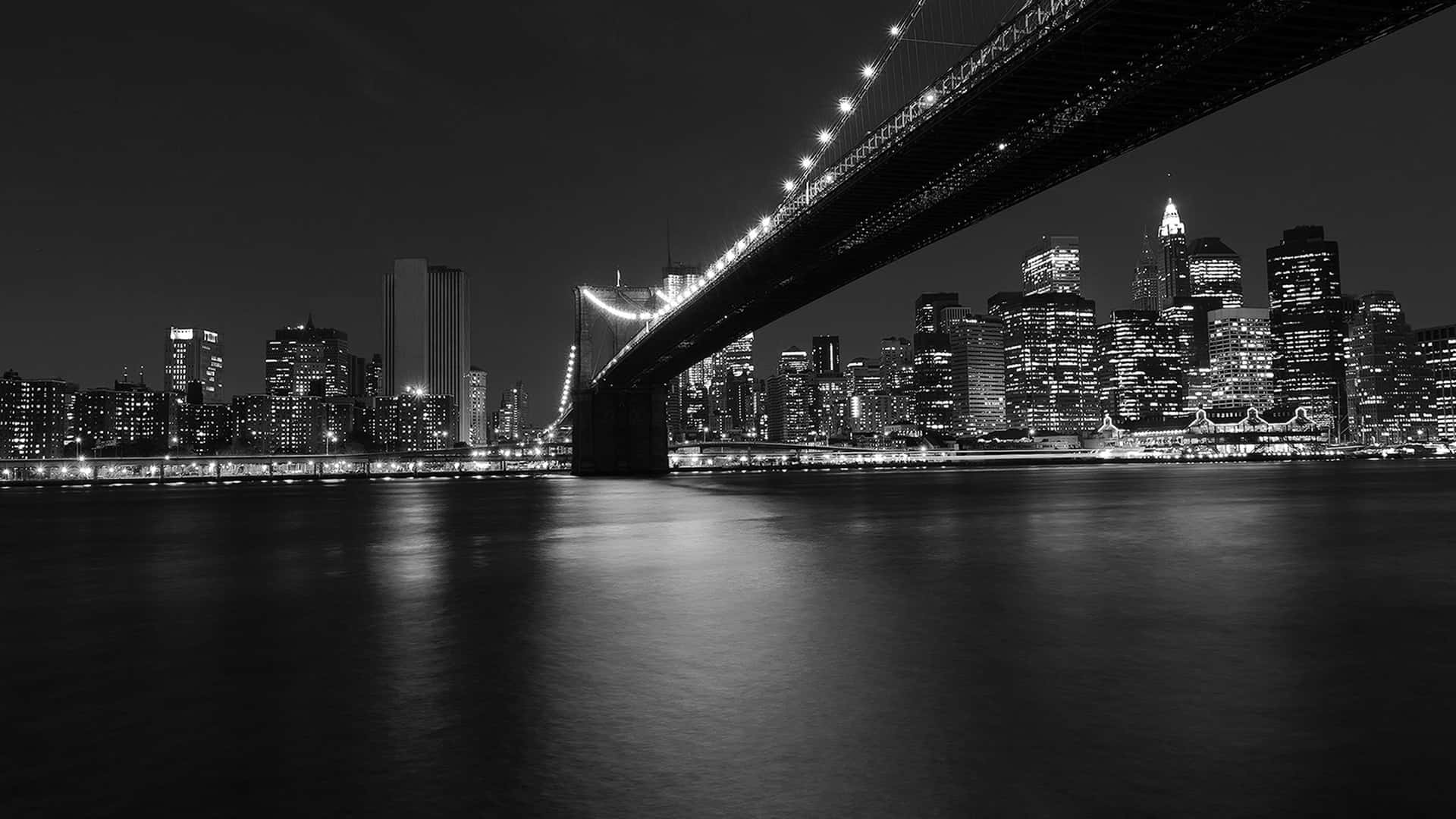 Vistade Puente En Blanco Y Negro De Una Ciudad Oscura En 4k. Fondo de pantalla