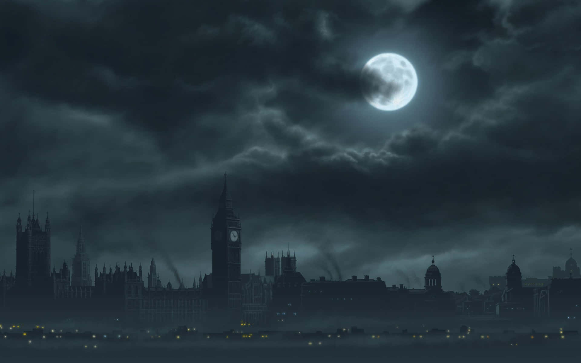 A Dark Night Sky With A Full Moon Over London
