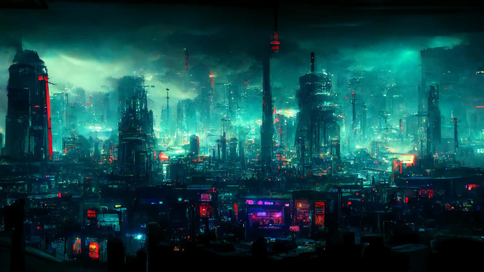 A Futuristic City With Lots Of Lights And Buildings