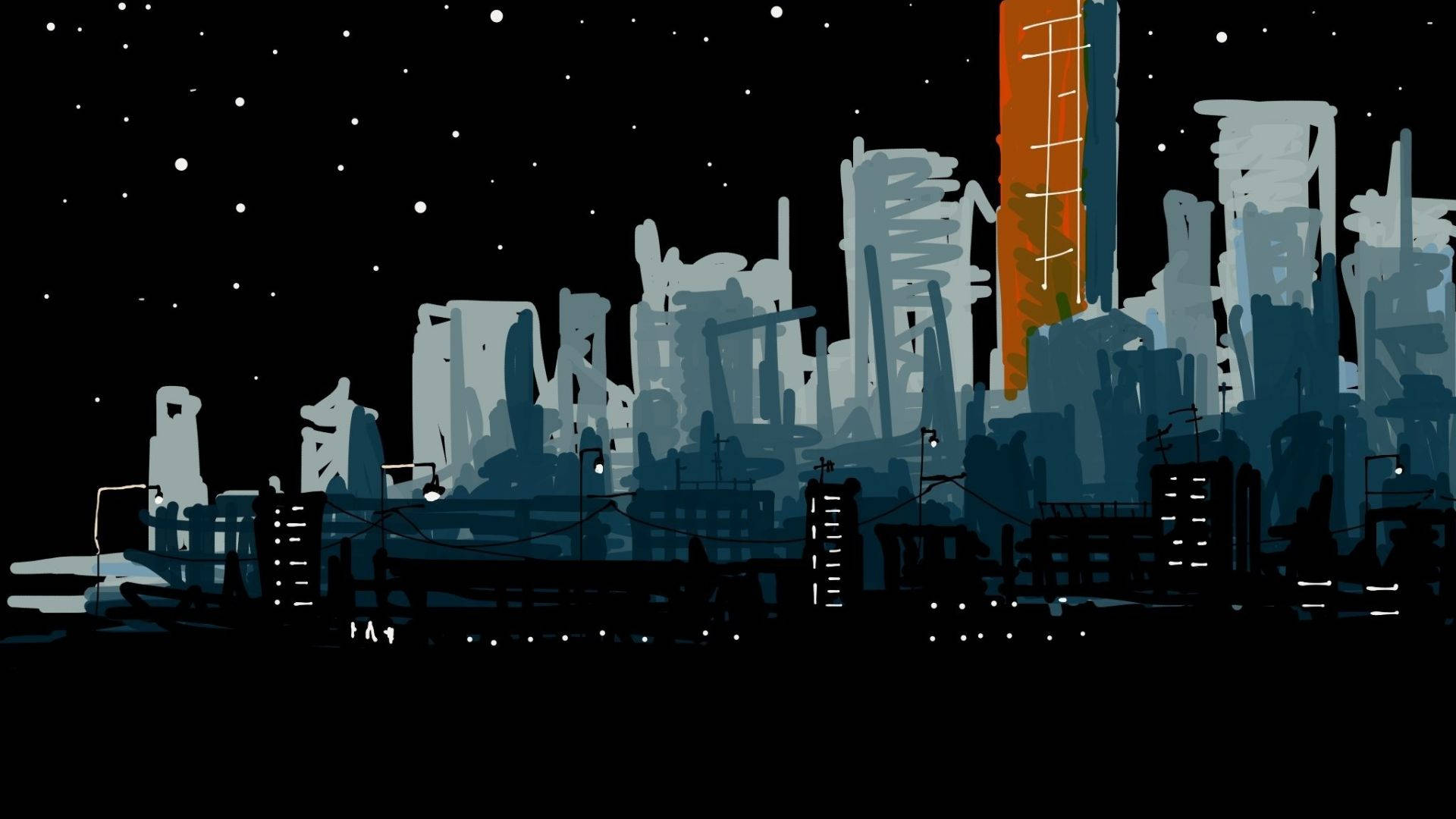 Ilustracióndigital De Una Ciudad Oscura. Fondo de pantalla