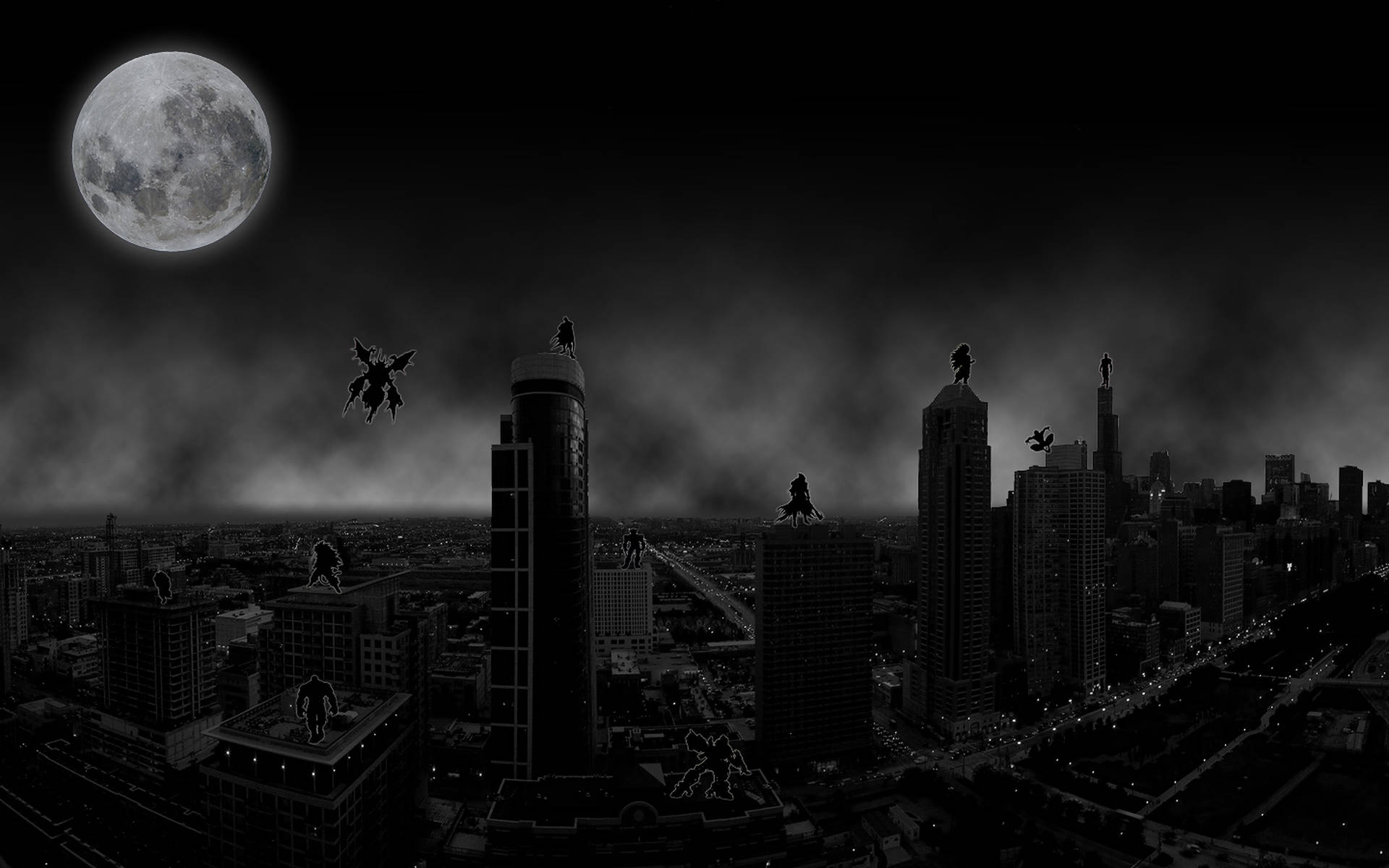 Captivating View of Darkened City under the Moon Wallpaper