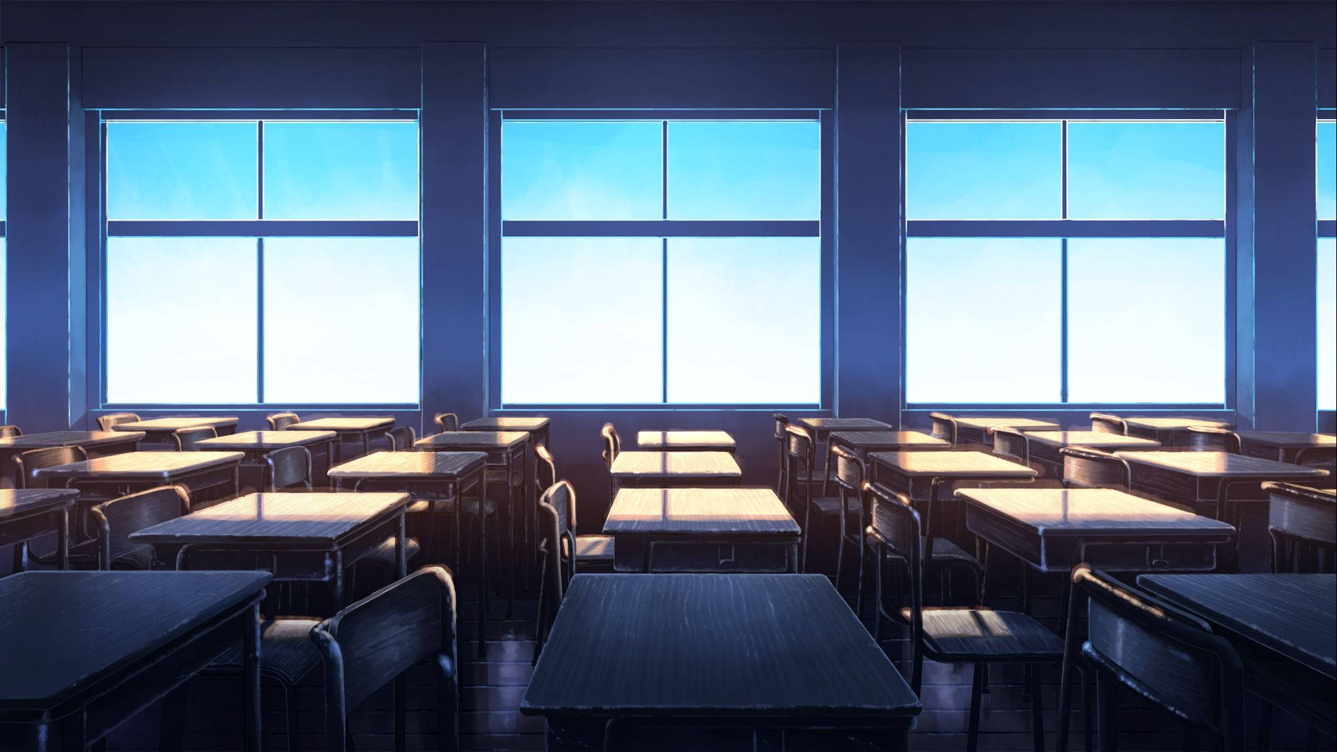 Dark Classroom With Bright Windows Background