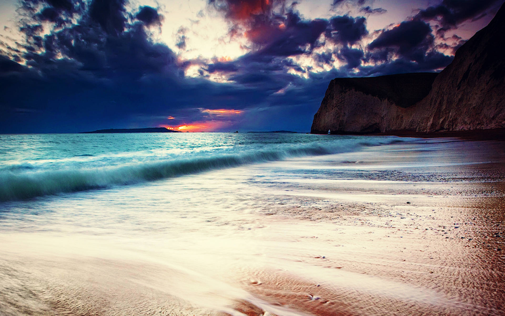 Dark Clouds Sunset Beach Desktop Wallpaper