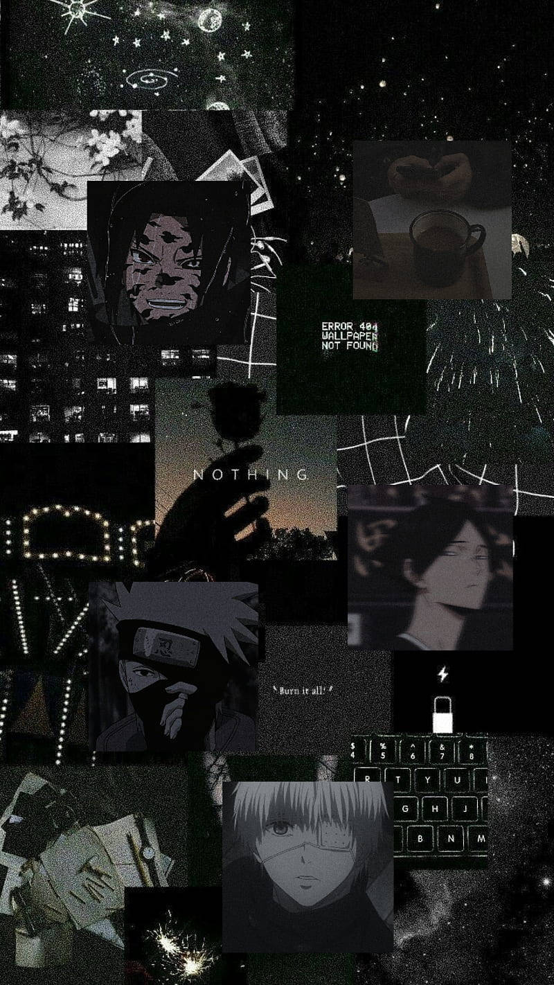 Mørk Collage Anime Telefon Tapet Wallpaper