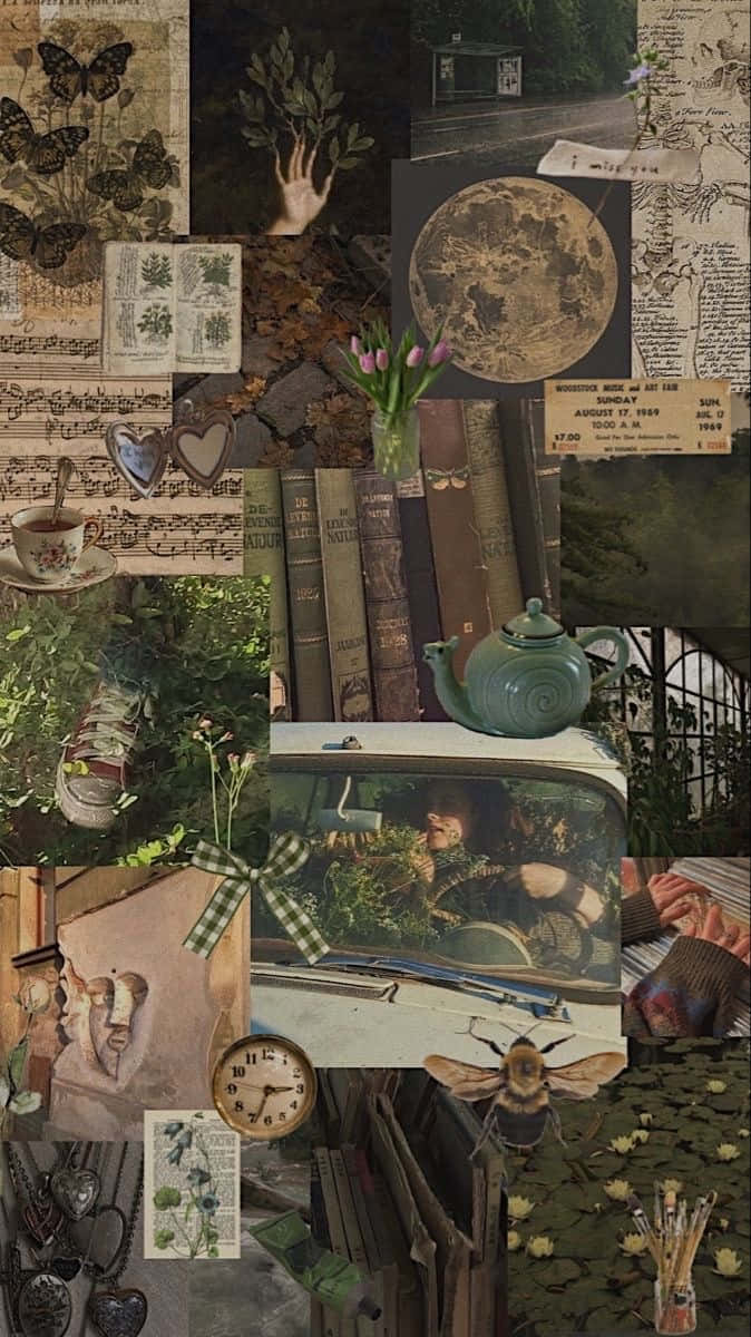 Dark Cottagecore Aesthetic Collage Wallpaper