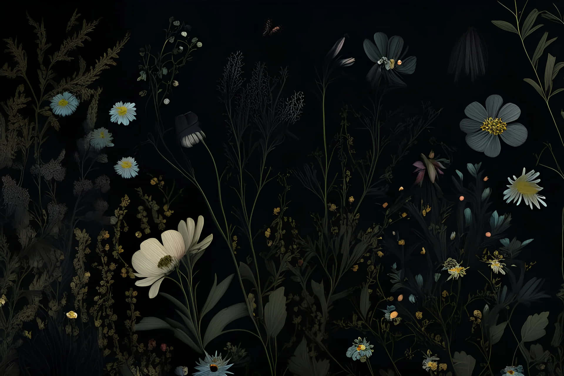 Dark Cottagecore Floral Artwork Wallpaper