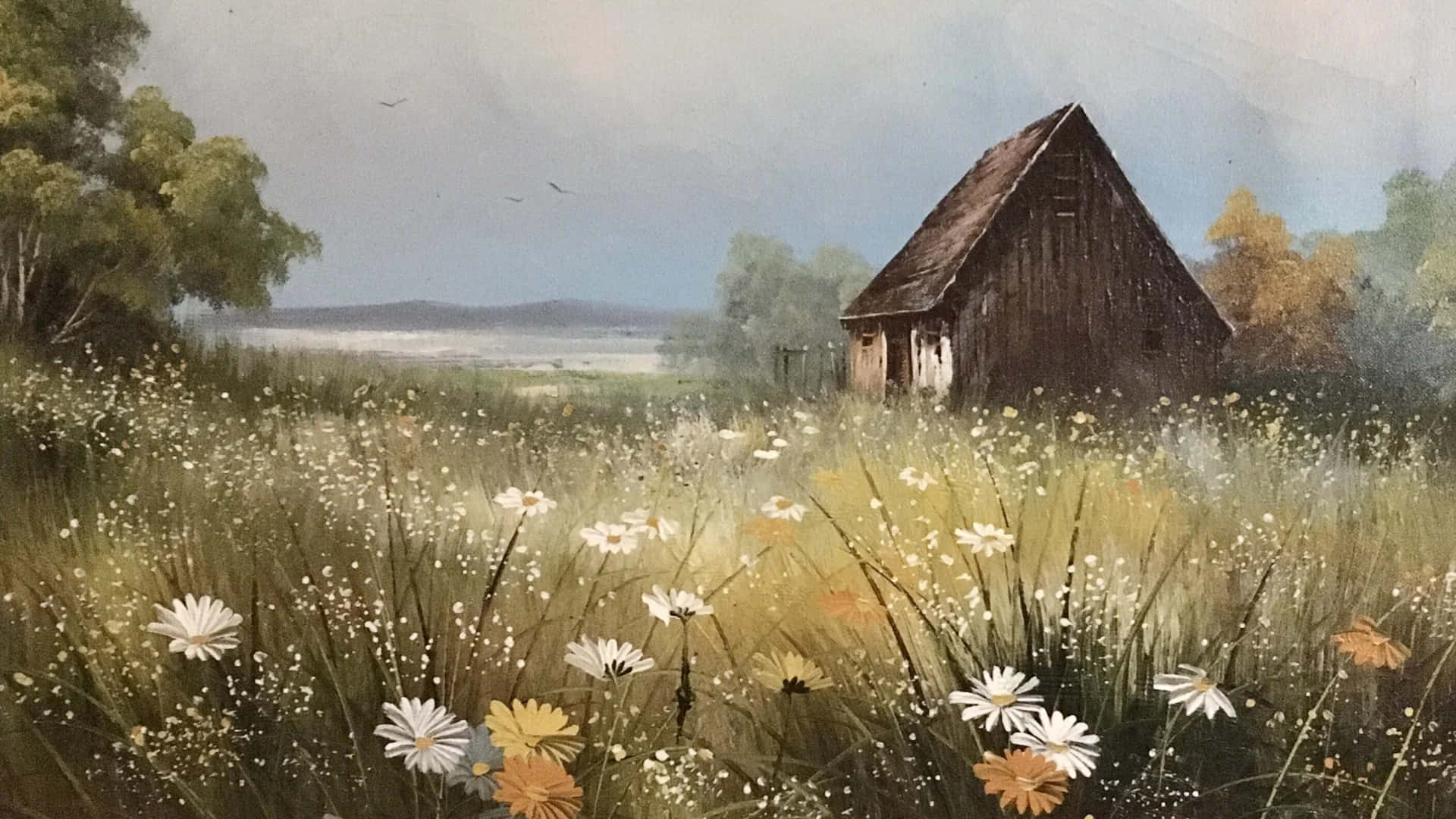 Dark Cottagecore Meadow Painting Wallpaper