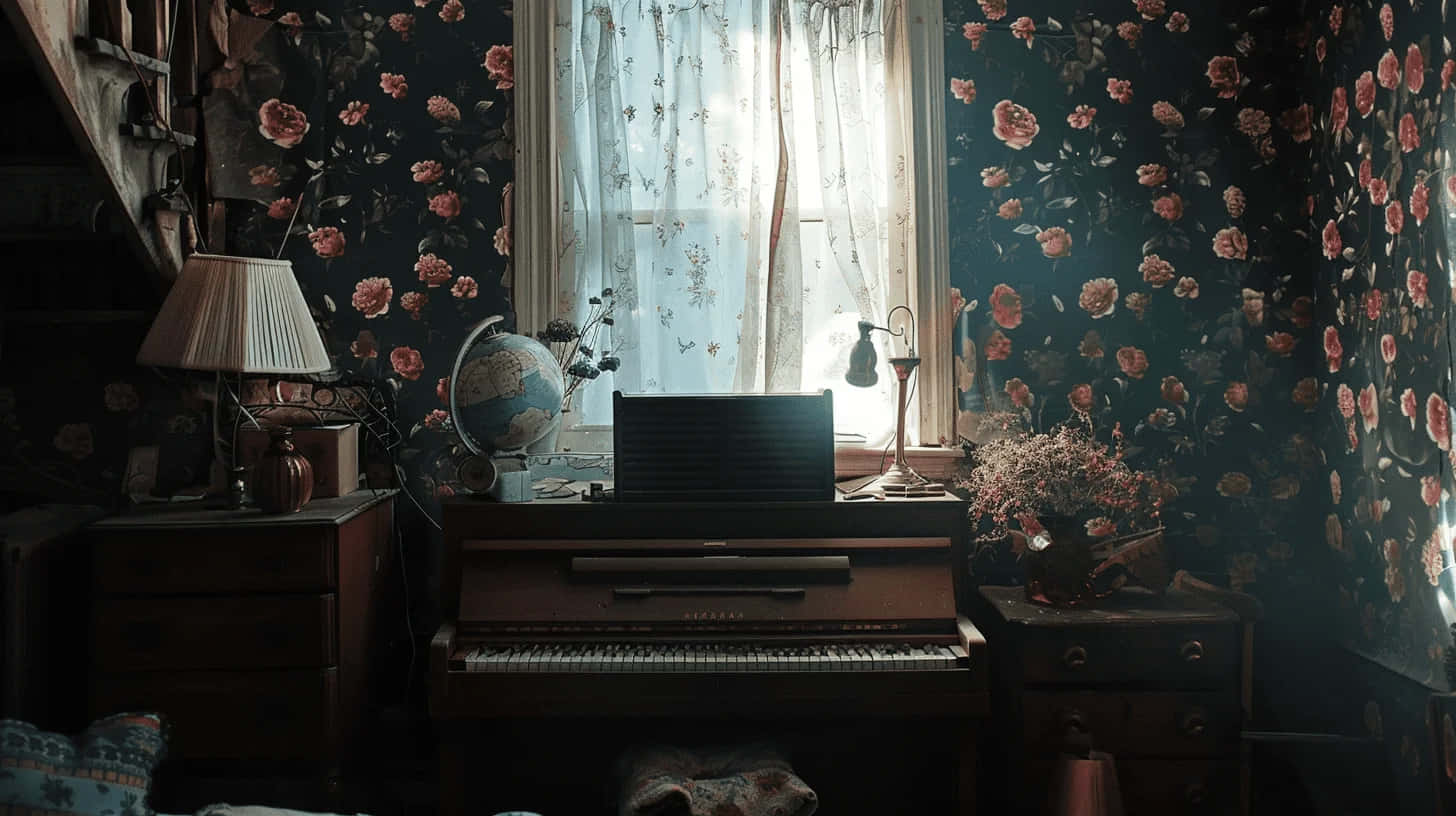 Dark Cottagecore Piano Room Wallpaper