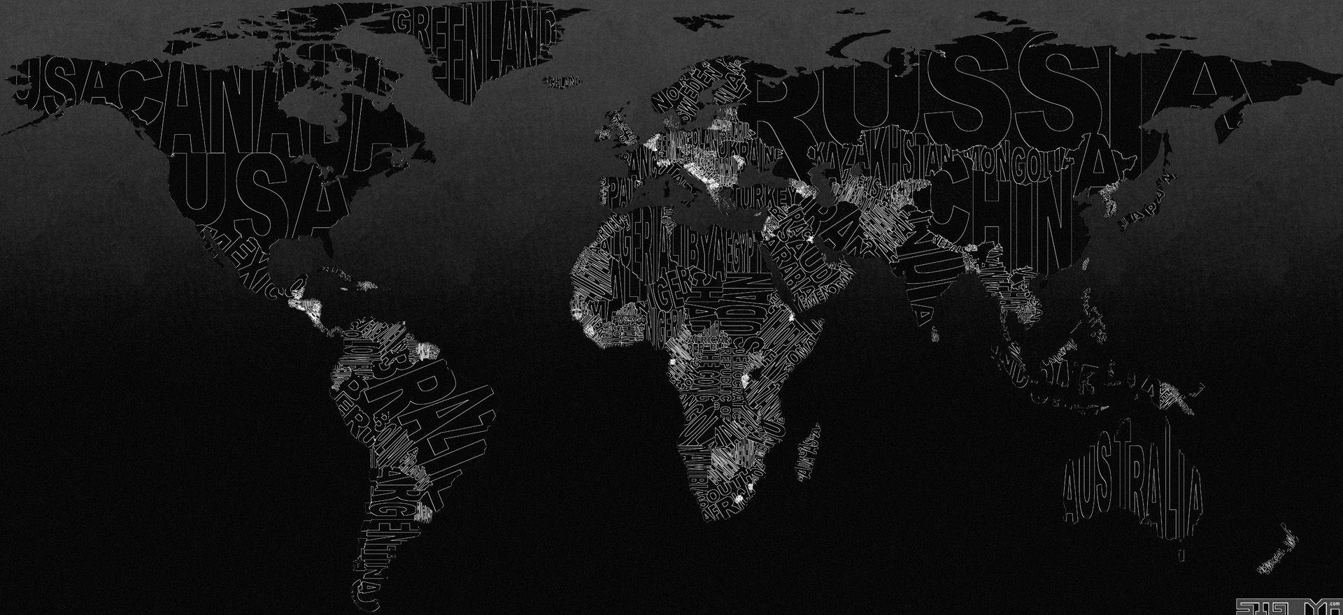 Dark Country Names World Map
