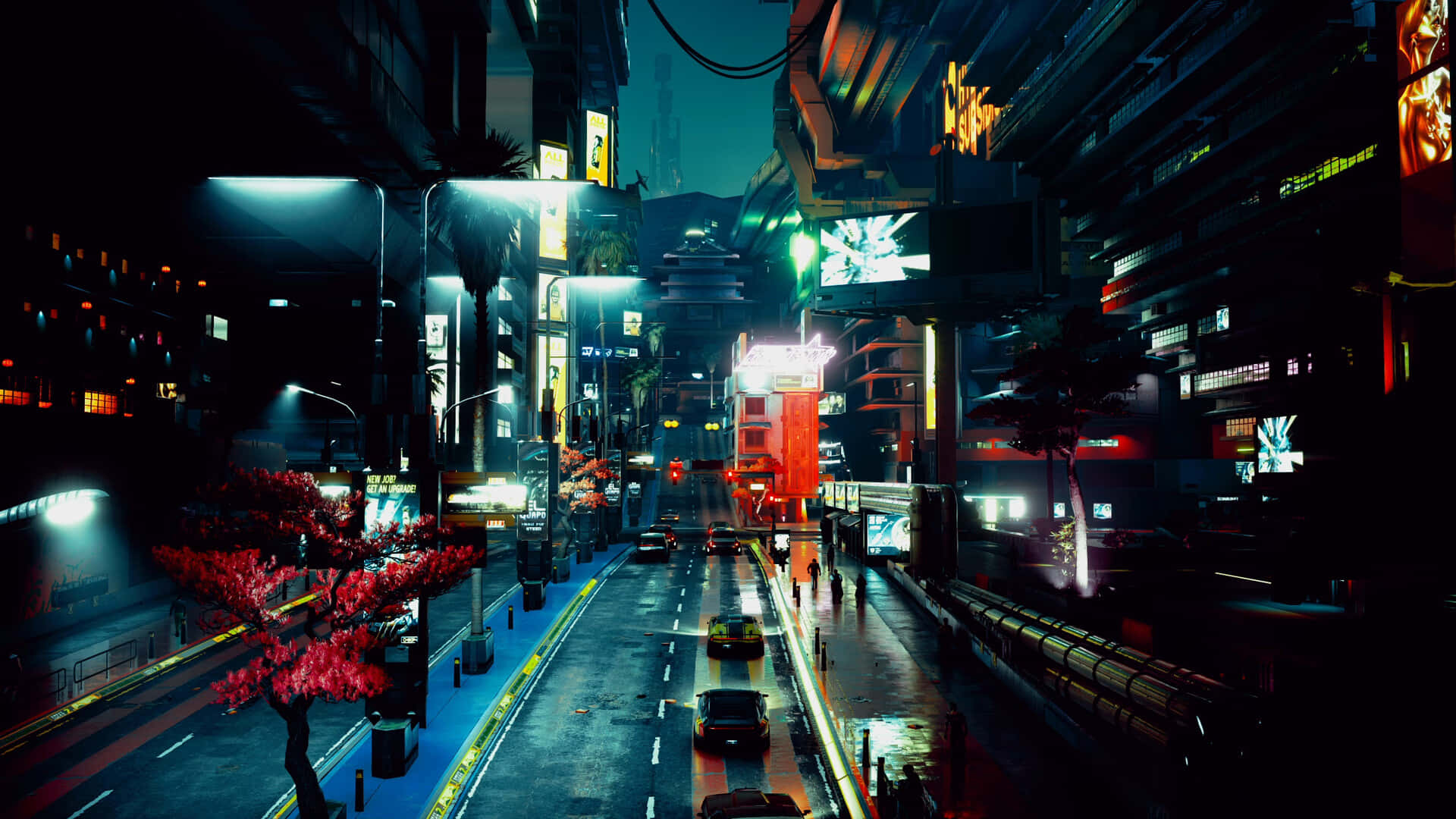 Dark Cyberpunk Cityscape at Night Wallpaper