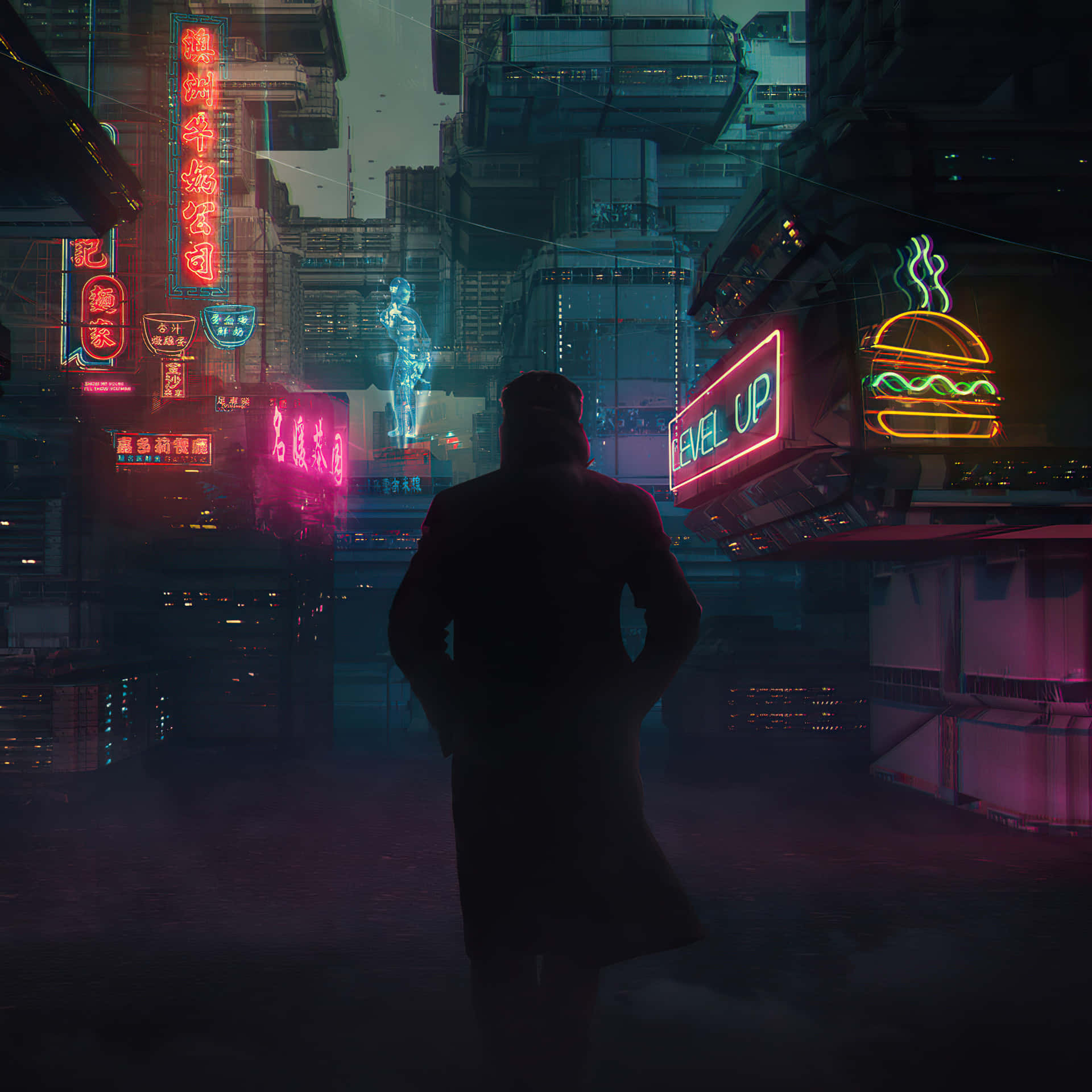 Futuristic Dark Cyberpunk Cityscape Wallpaper