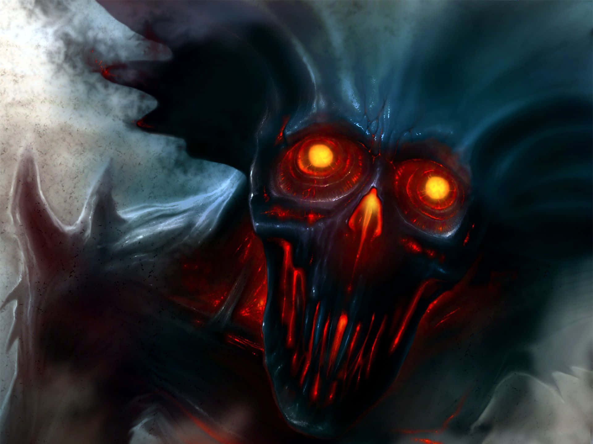 A mysterious dark demon set in a reflective abyss Wallpaper