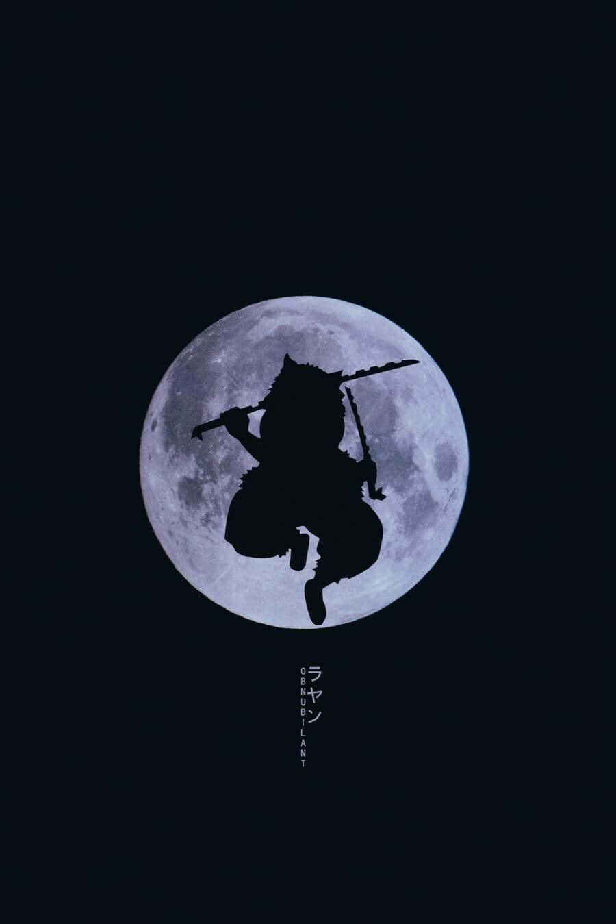 Unasilueta De Un Samurái Frente A La Luna Fondo de pantalla