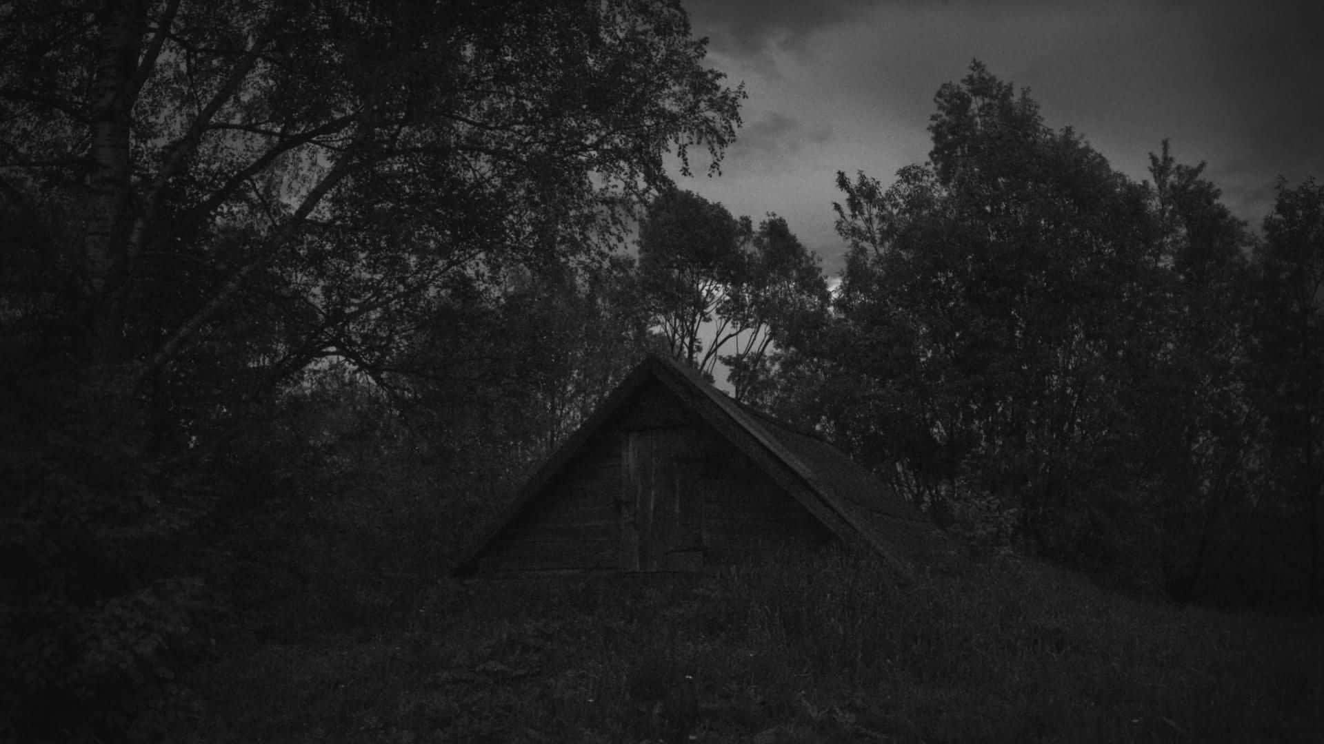Mørk deprimerende forladt hus i skoven Wallpaper