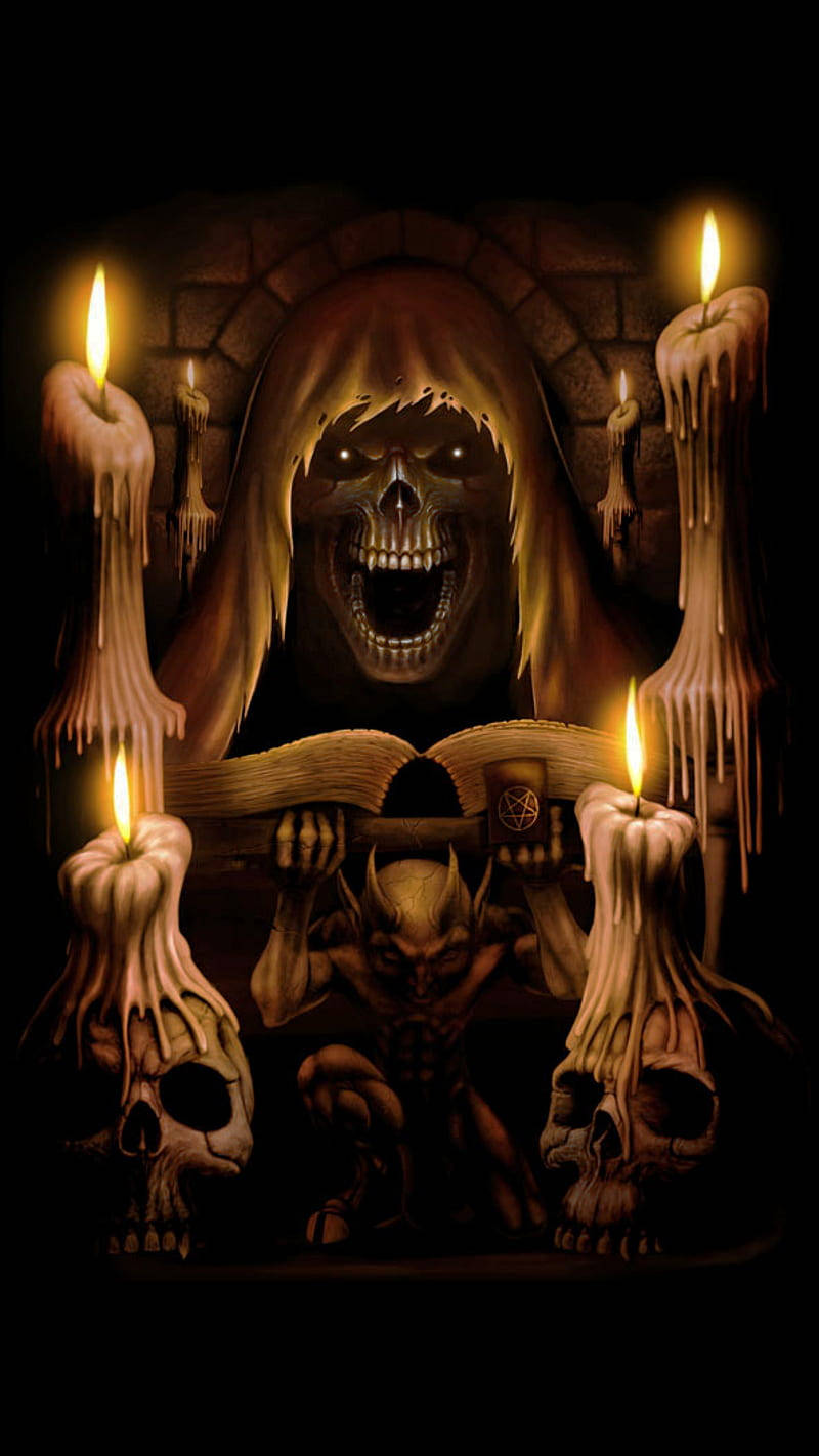 Mørke Djævel Evil Bog Og Lysestager Wallpaper