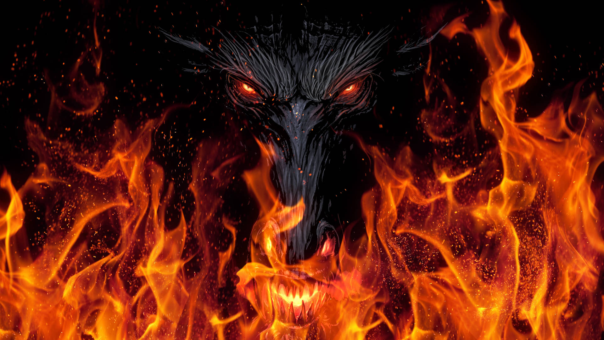 Dark Devil Face Behind Flames Wallpaper