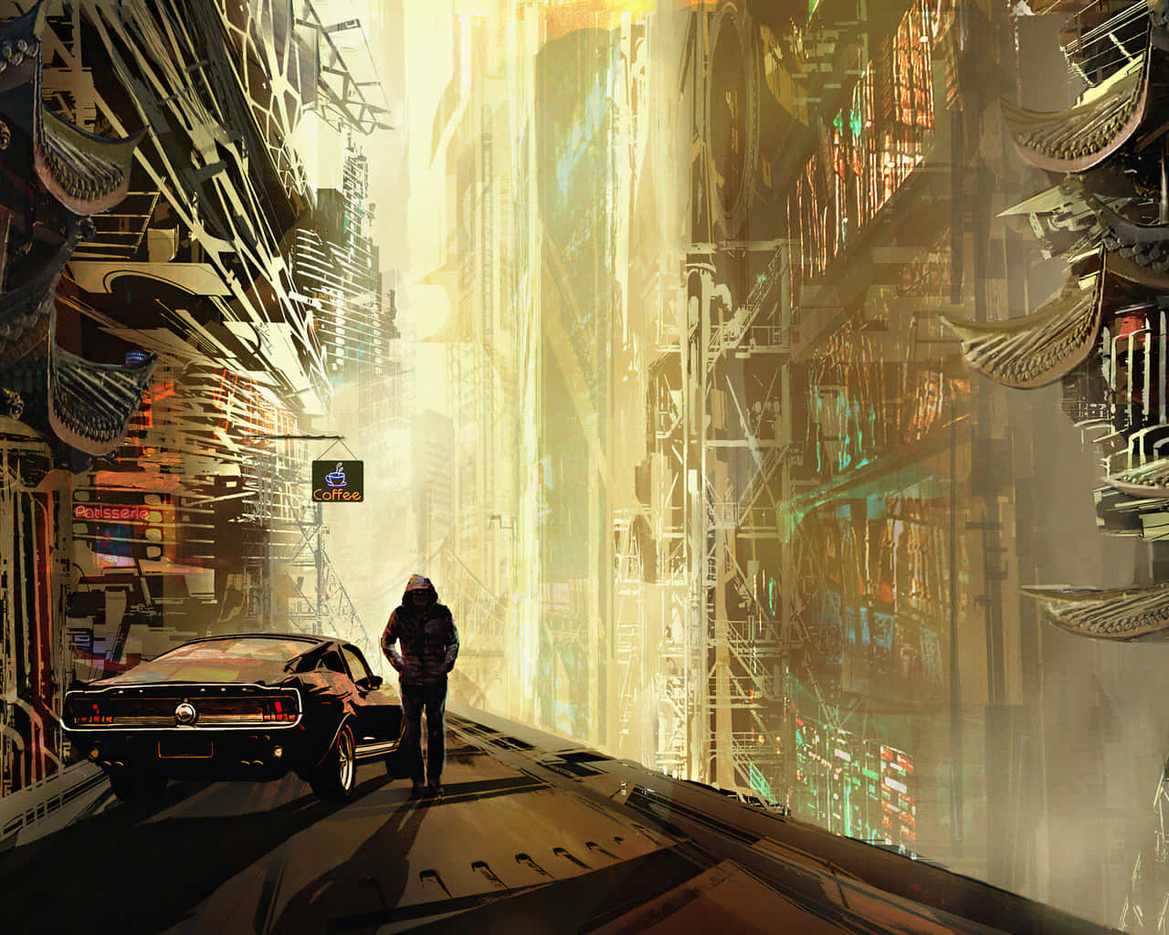 Caption: Dark Dystopian Cityscape Wallpaper