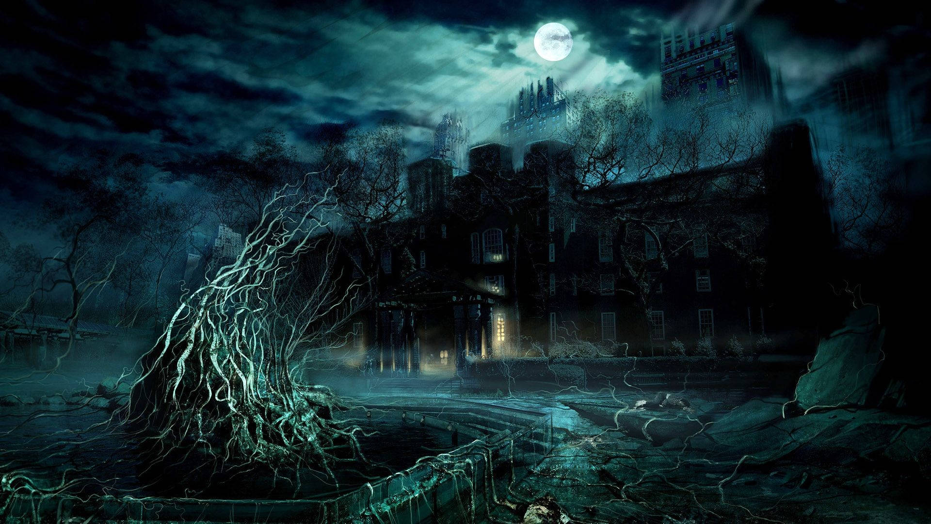 Dark Eerie Castle High Quality Desktop Wallpaper