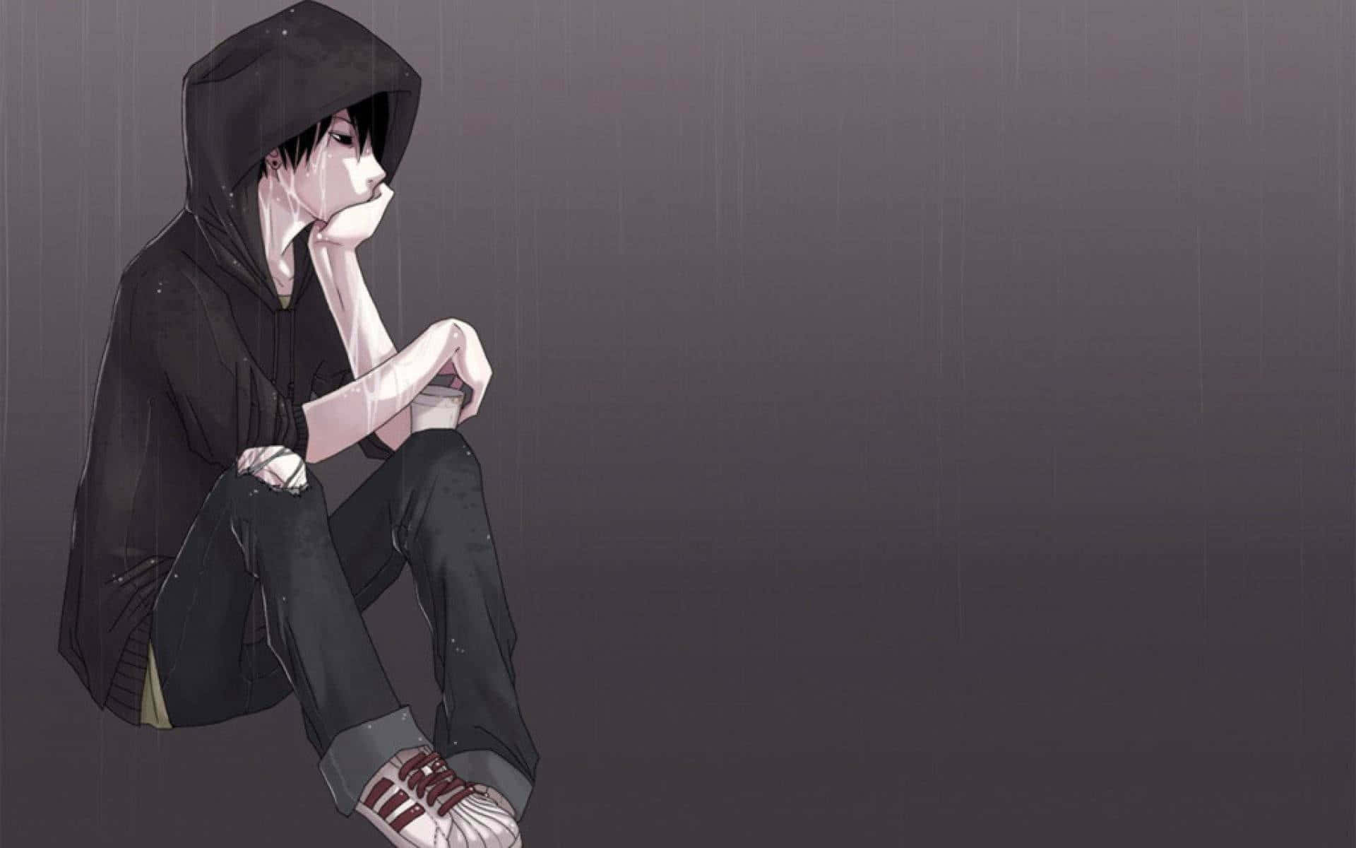 Download A dark anime boy engulfed in emotion Wallpaper