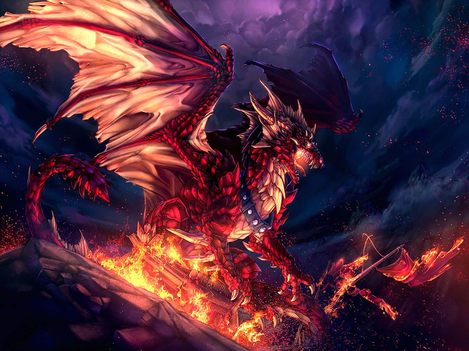 Dark Fantasy Fire Breathing Dragon Anime Wallpaper