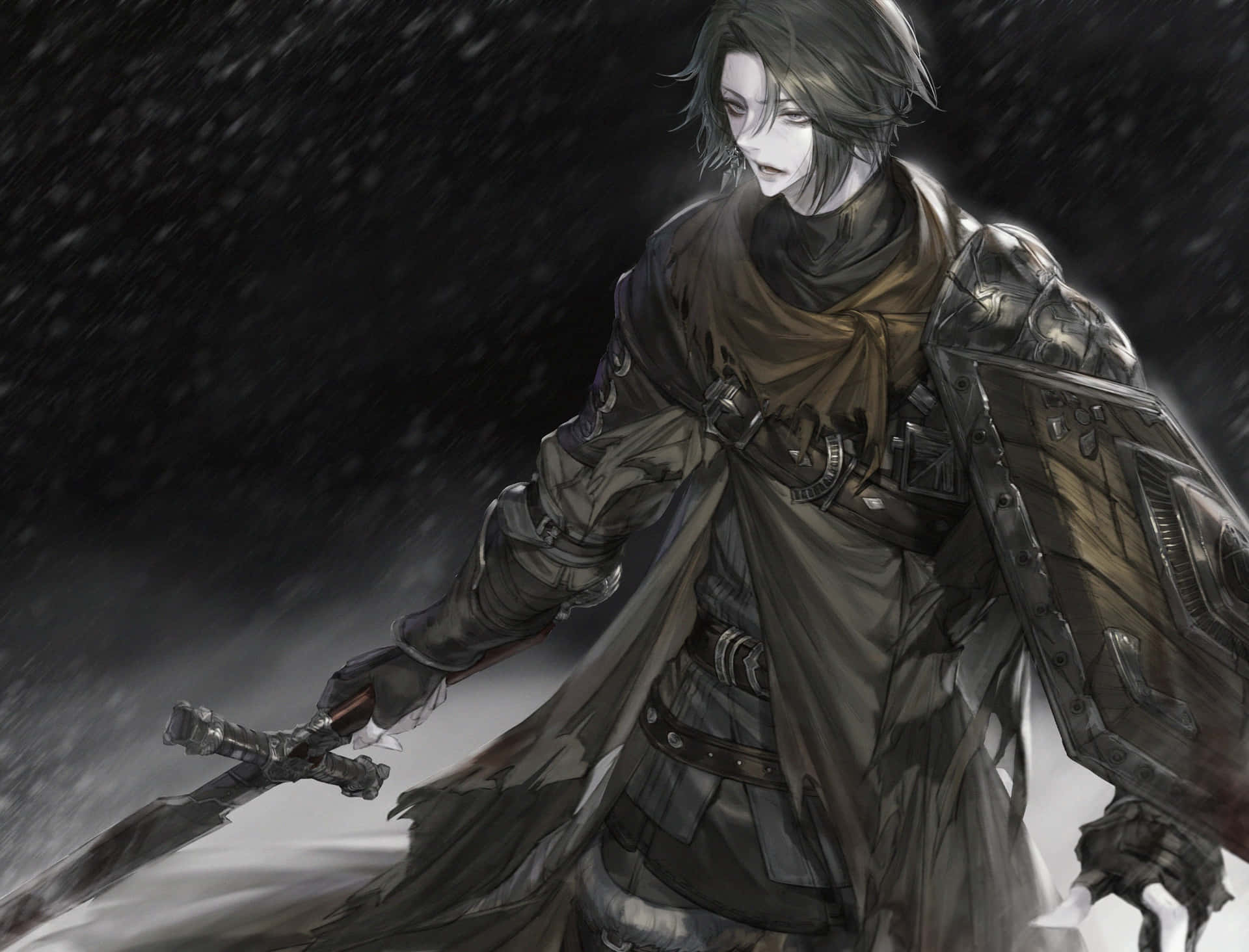 Paladin De Dark Fantasy Dans Une Tempête De Neige Fond d'écran