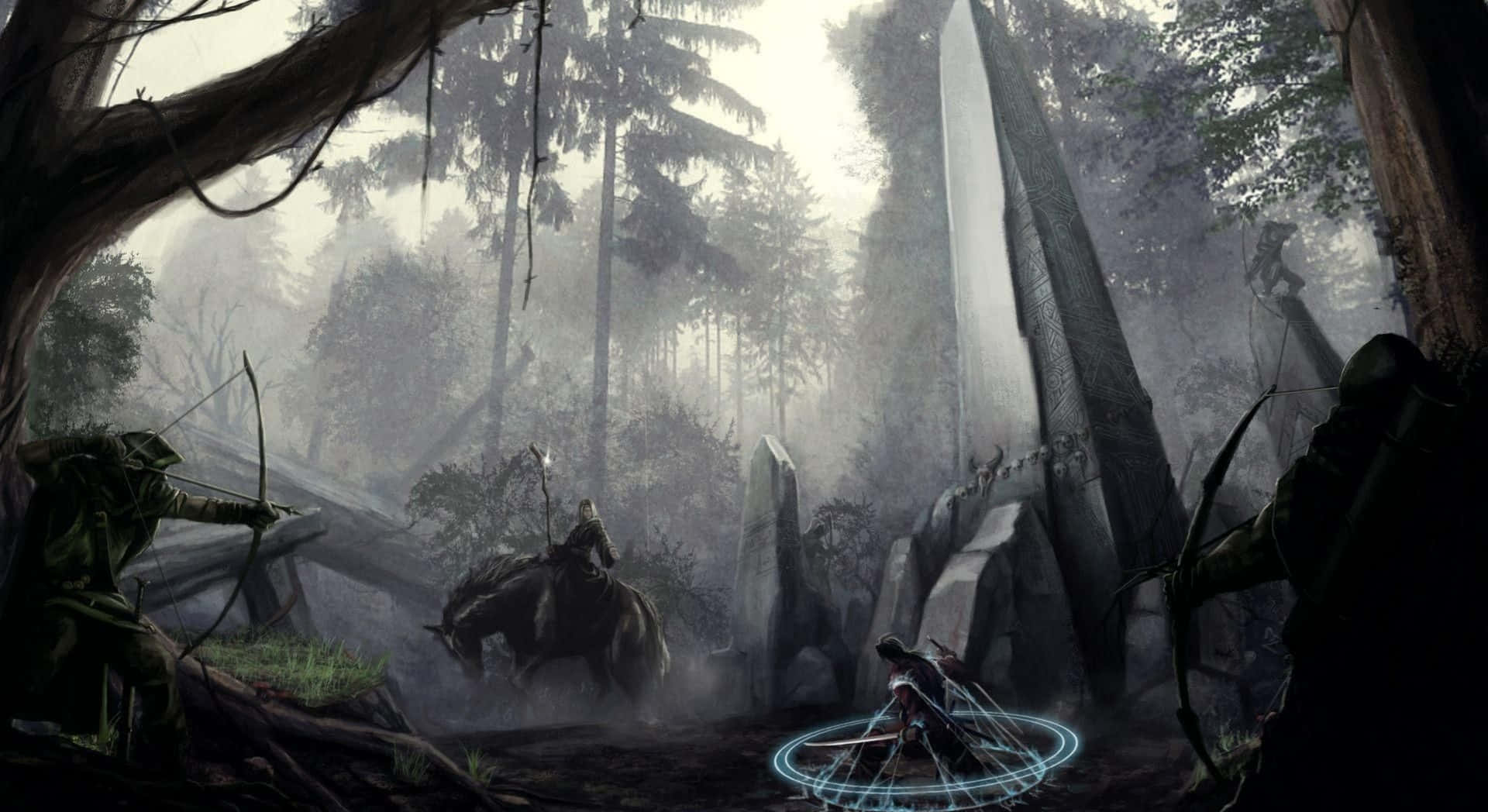 Dark Fantasy Combat In Forest Wallpaper