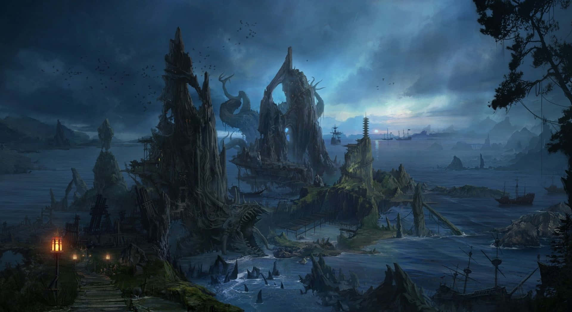 Dark Fantasy Epic Island Wallpaper