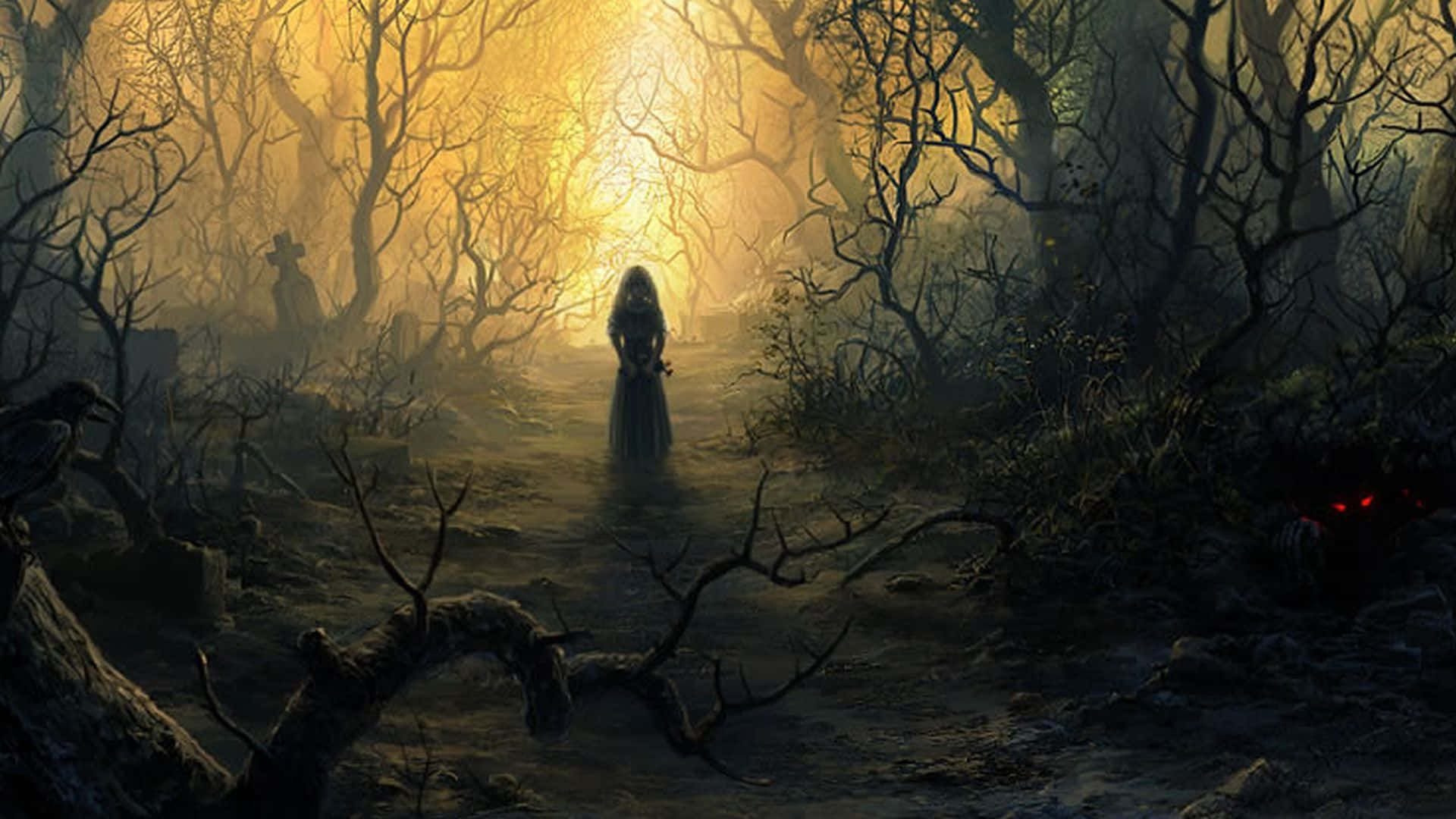 Dark Fantasy Girl In The Forest Wallpaper