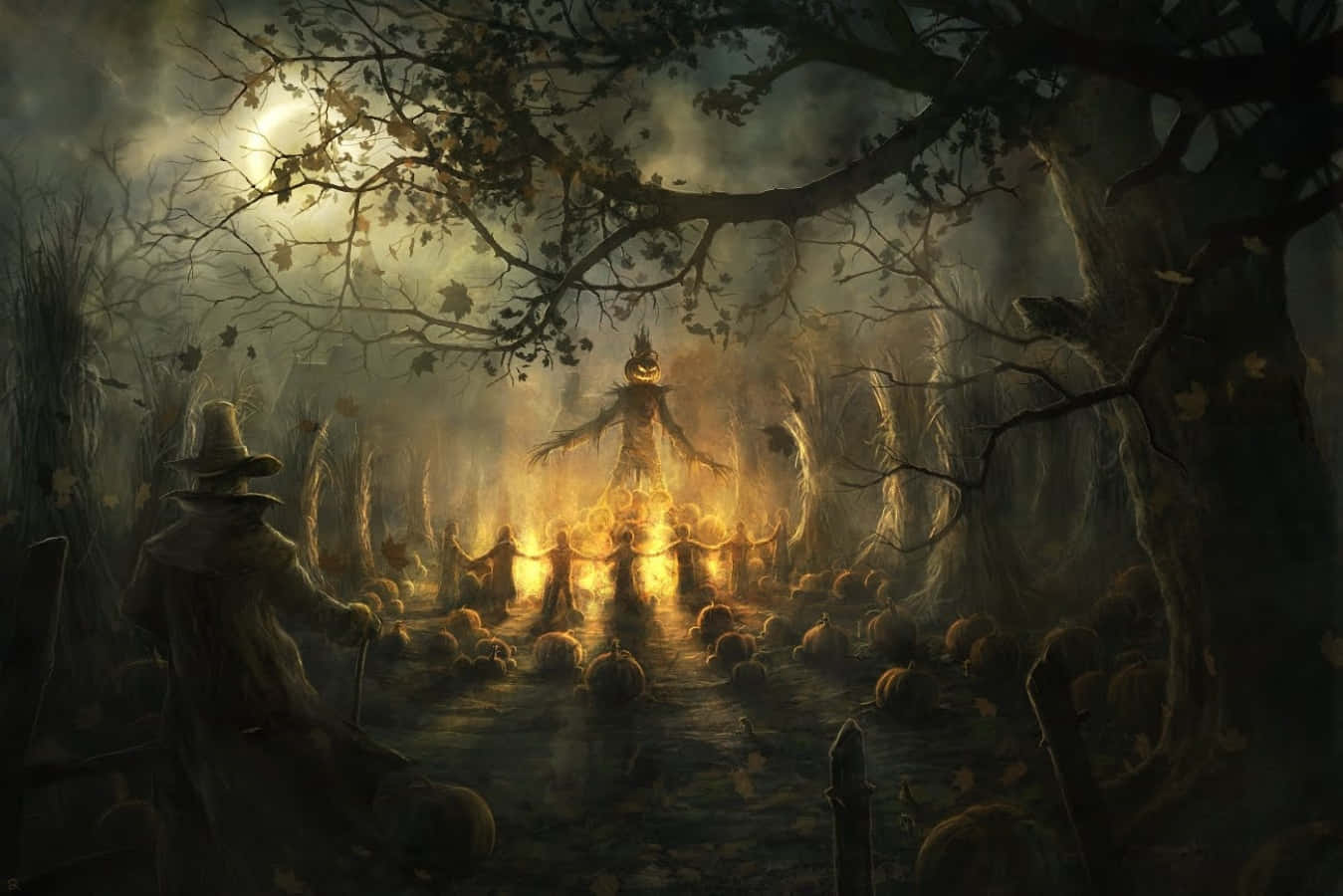 A Dark Forest With A Scary Scene Wallpaper