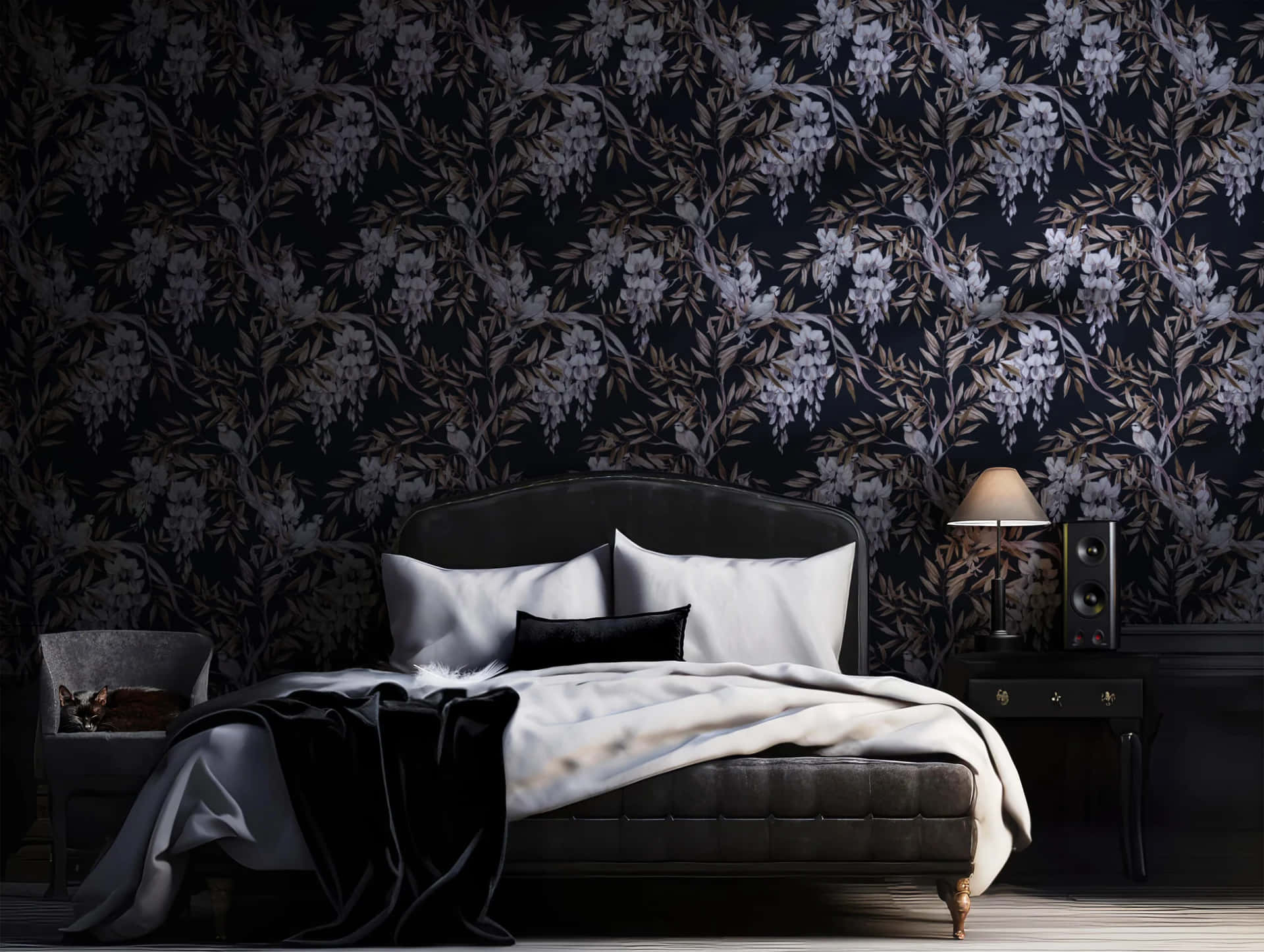 Dark Floral Bedroom Mood Wallpaper