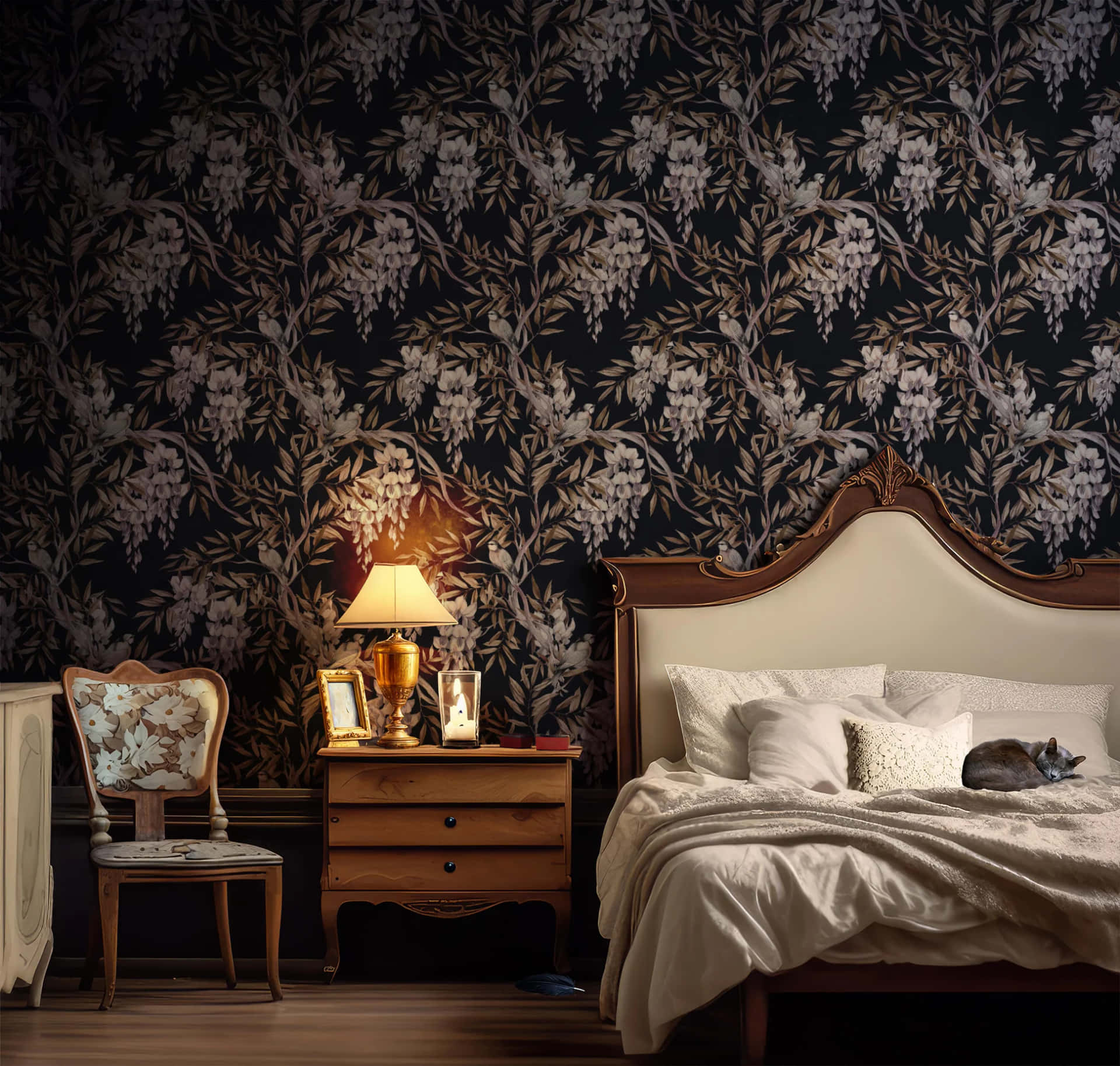 Dark Floral Bedroom Mood Wallpaper