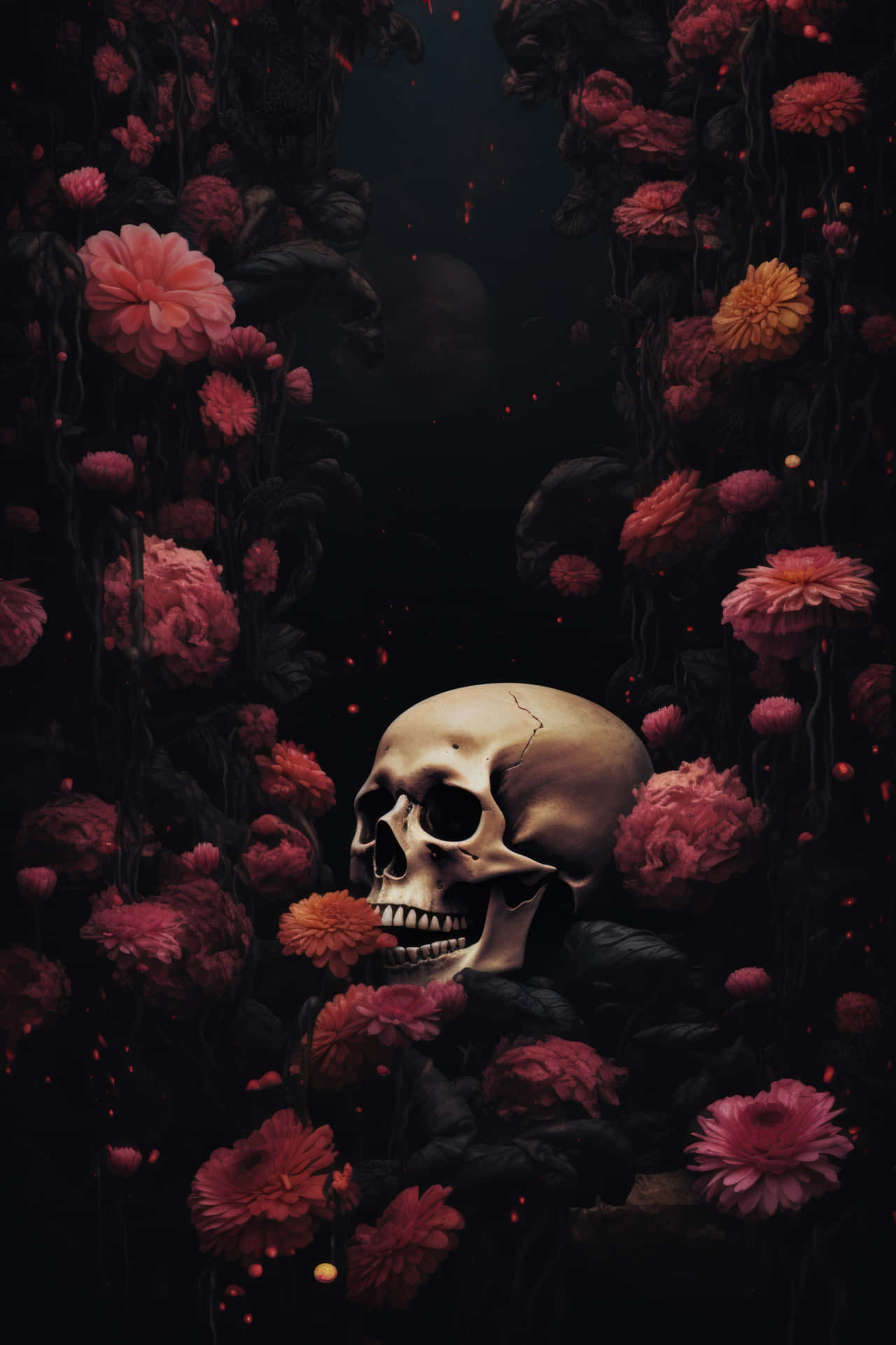Dark Floral Skull Aesthetic.jpg Wallpaper