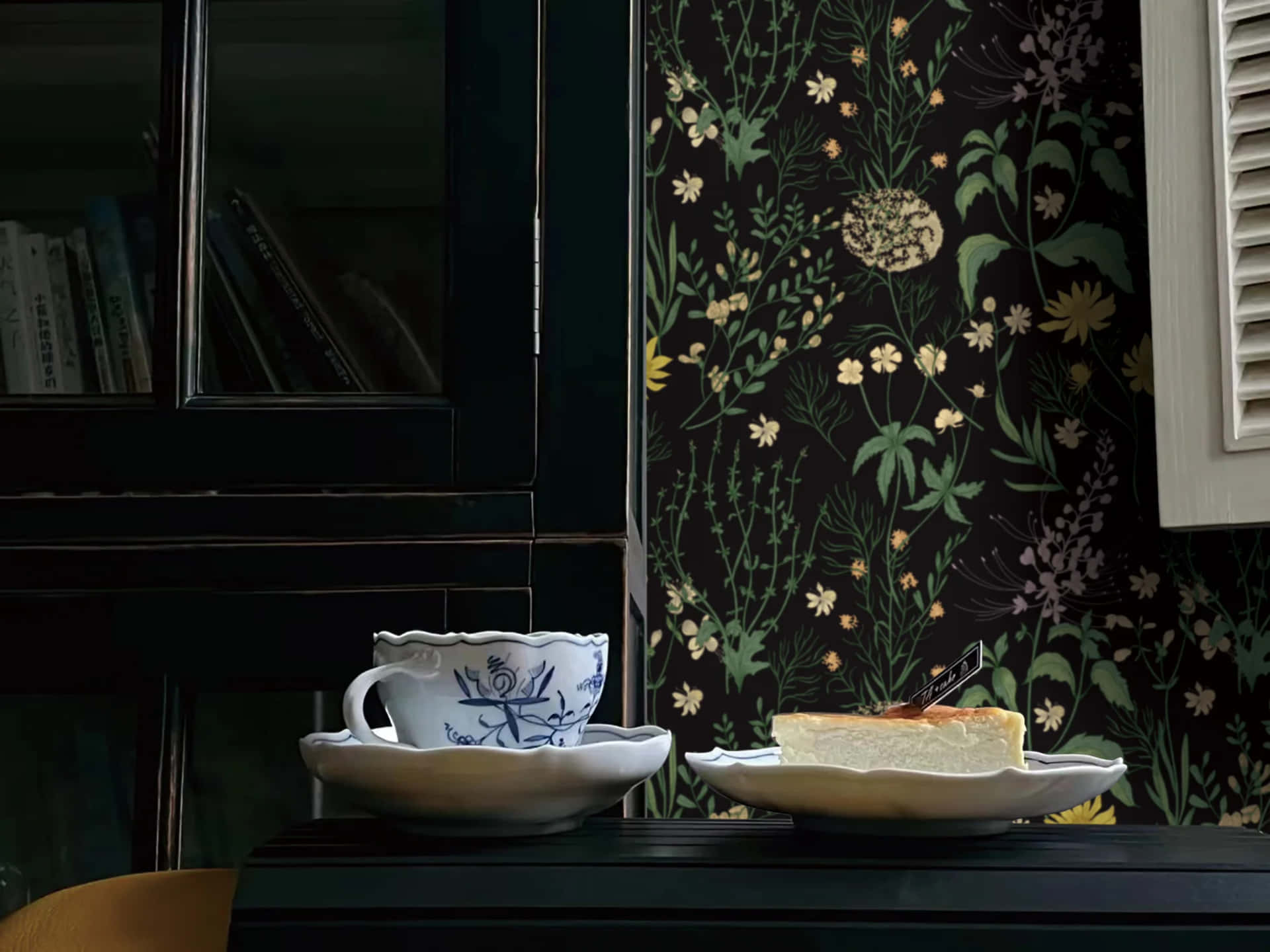 Dark Floral Tea Time Setting Wallpaper