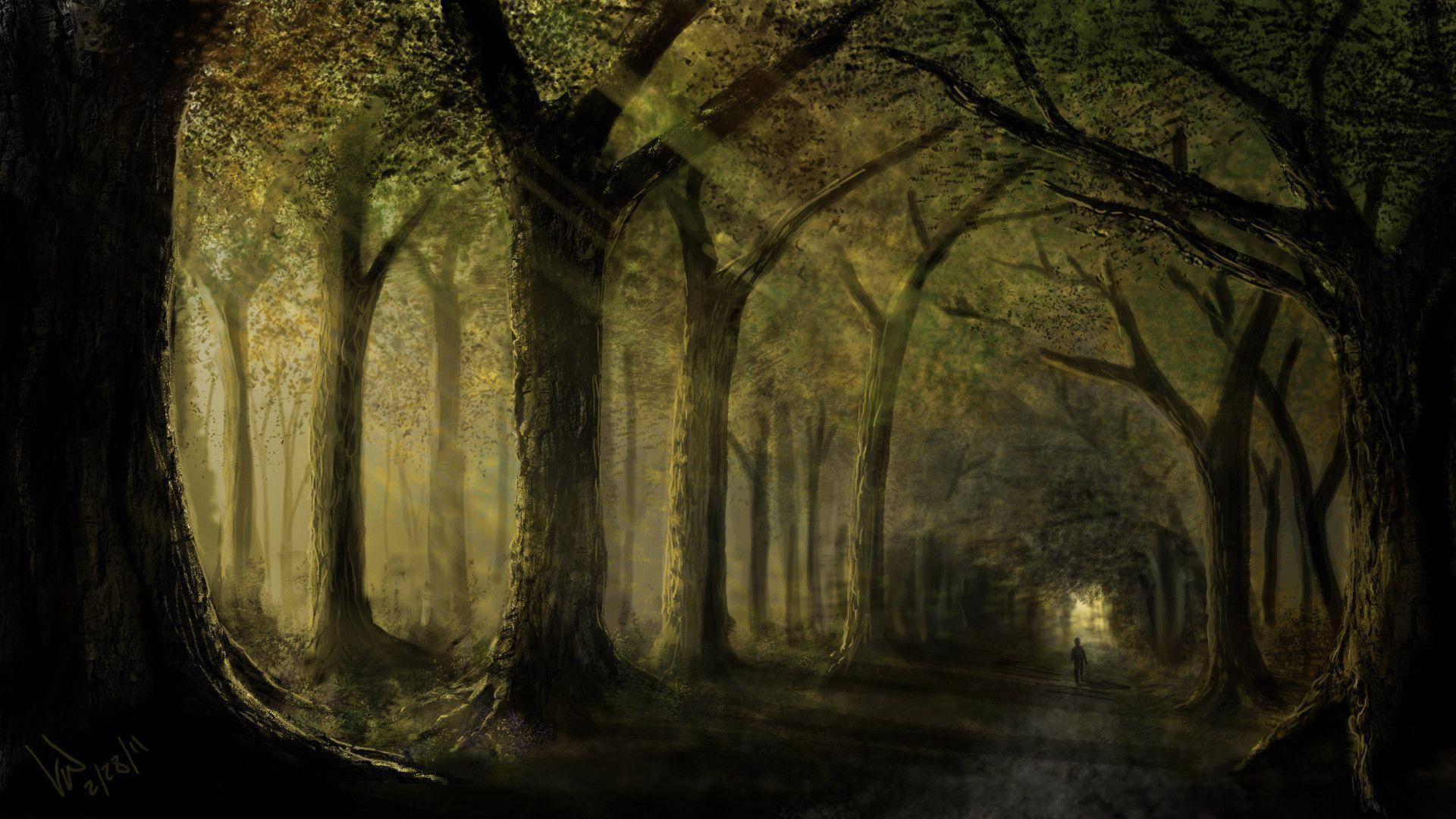 Artede Pintura De Un Bosque Oscuro Fondo de pantalla